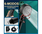 High Pressure Water Saving Shower Head, 6 Mode Adjustable Bathroom Shower Head, Anti Limescale Shower Head With Stop, Easy To Install (Black-A) Lumten