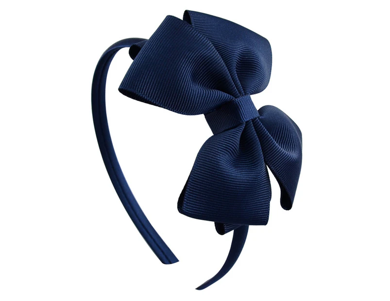 Fashion Black Bow Headband Bowknot Headband Big Bow Grosgrain Ribbon Hair Hoop Headband,Navy Blue