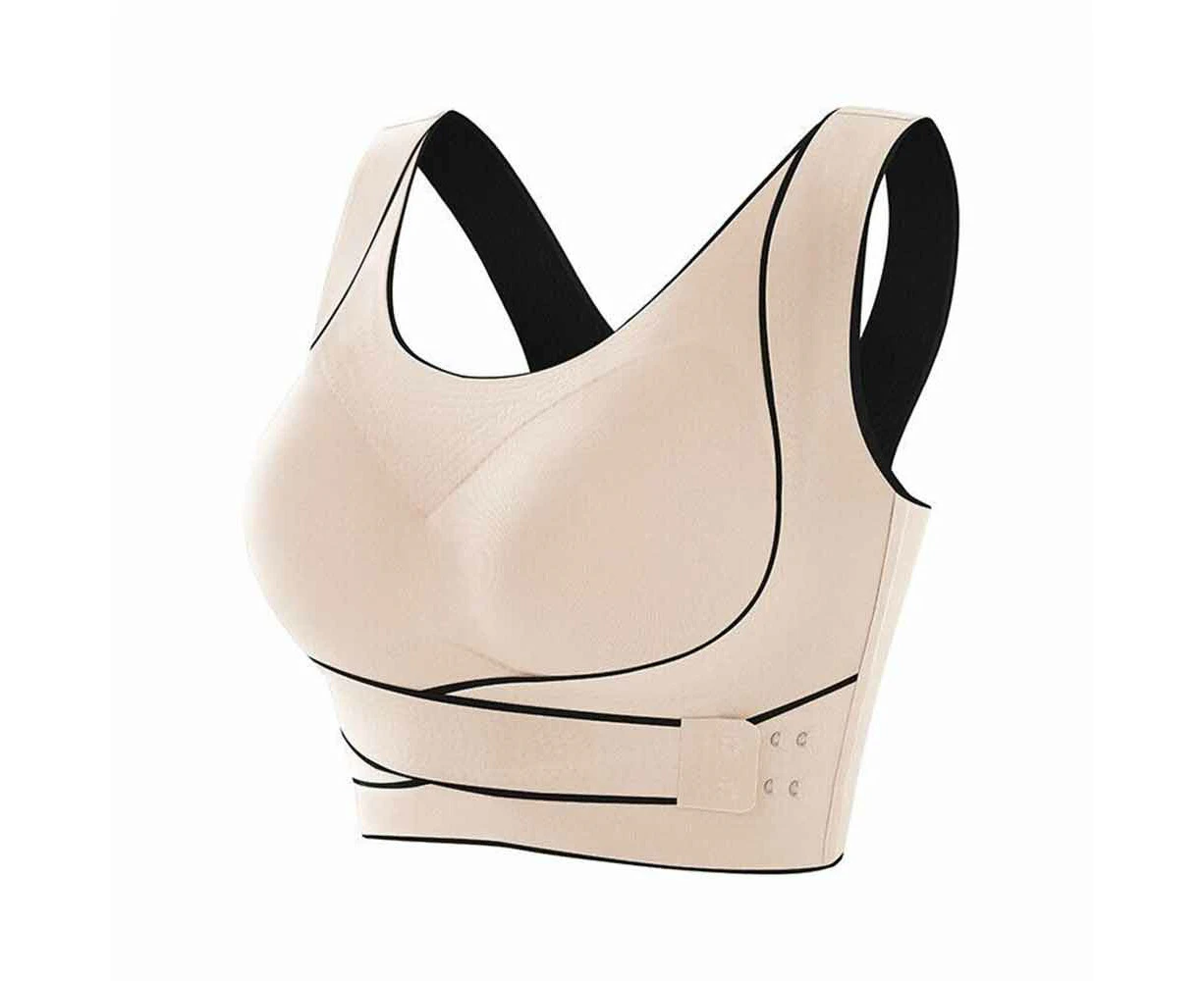 Women Comfy Corset Bra Sport Front Cross Seamless Smooth Liner Side Buckle Bra Skin color