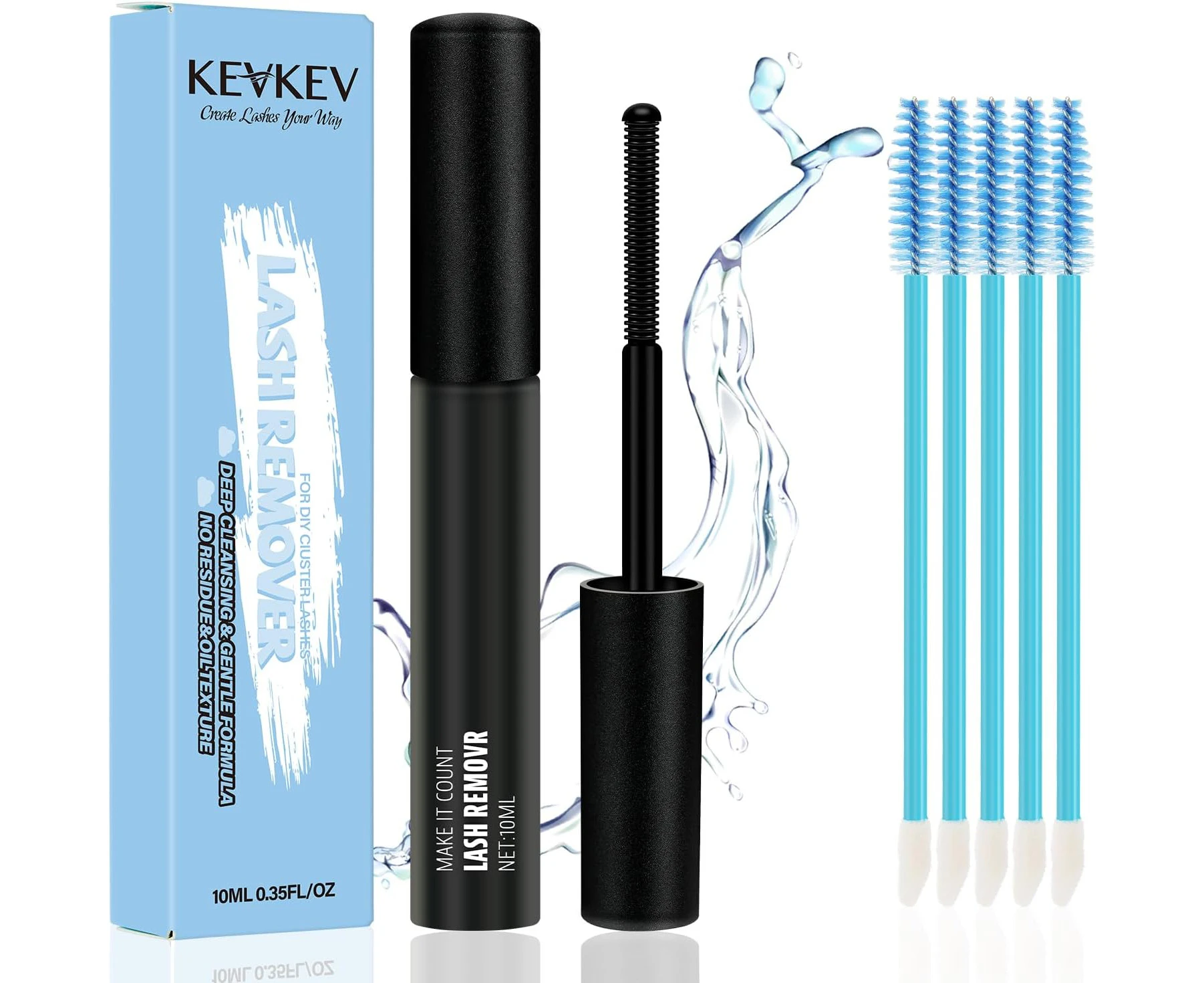 KevKev Lash Remover for Lash Extensions for Cluster Lashes Remover 10ml Lash Cluster Remover with Lash Brush Cotton Swabs Eyelash Remover Lash Glue Remover