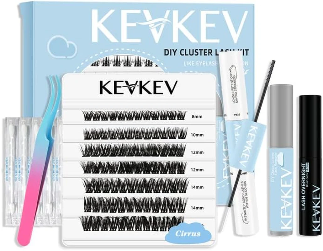 KevKev DIY Lash Extension Kit Lash Clusters Kit 84 Pcs Cluster Lashes with Lash Bond and Seal 5 ml Lash Glue Remover Overnighter Seal and Lash Applicator f