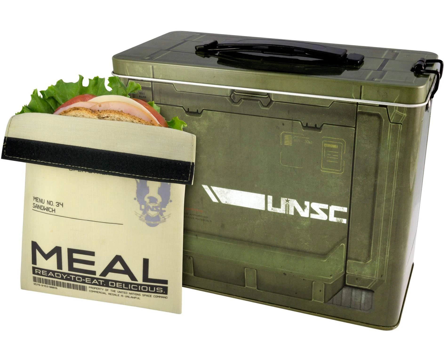 Halo Ammo Crate Tin Lunch Box With Reusable Sandwich Bag