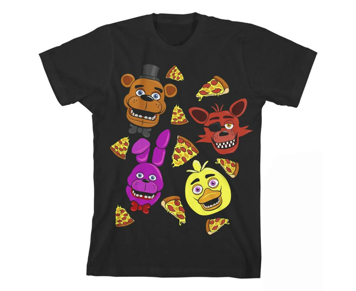 Five Nights at Freddy's "Faces & Pizza" Boy's Black T-Shirt