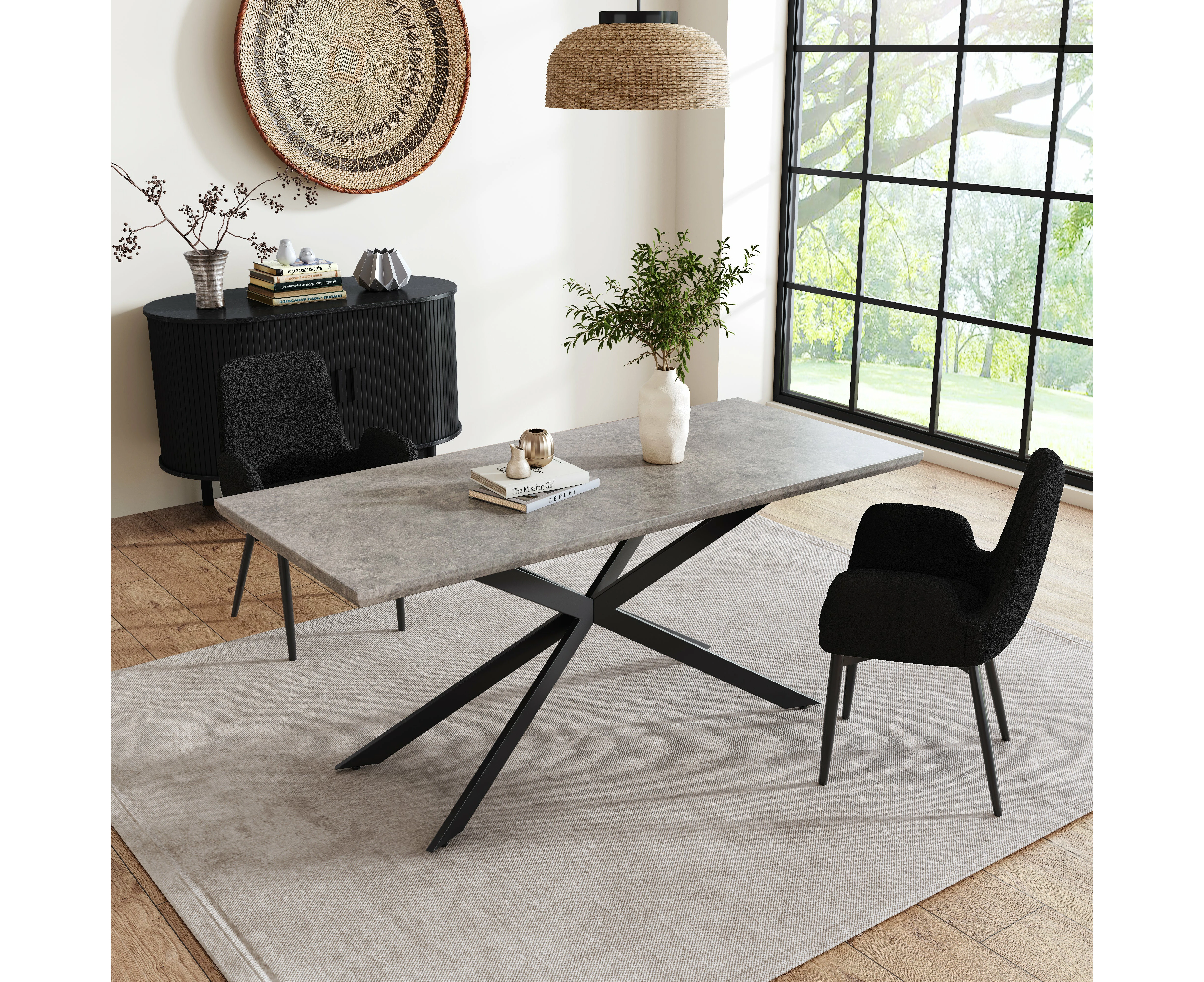 DREAMO Rectangular Dining Table with Designed Legs Dark Grey