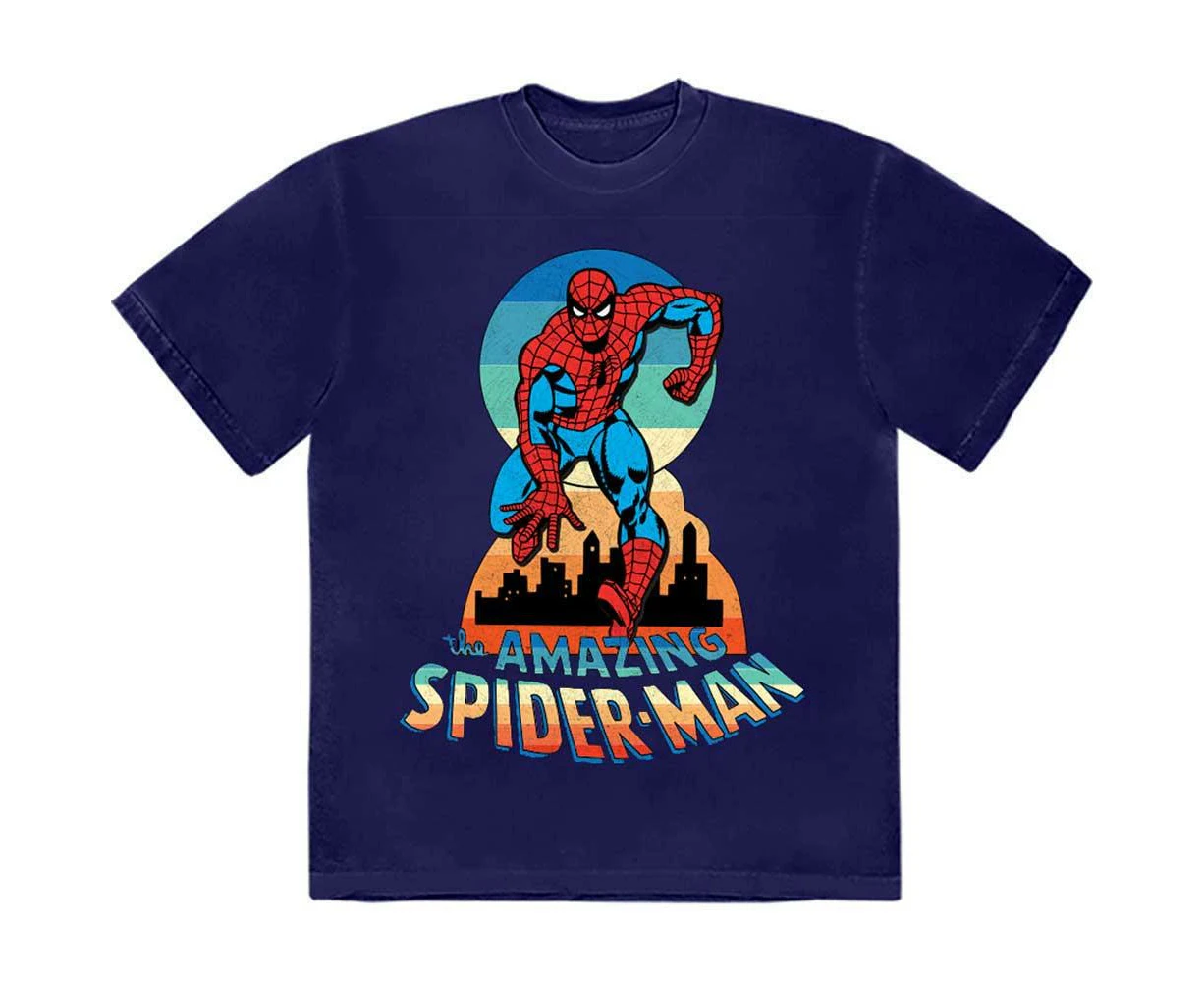 Marvel Comics Unisex Adult The Amazing Spiderman Keyhole T-Shirt (Navy Blue) - RO11658