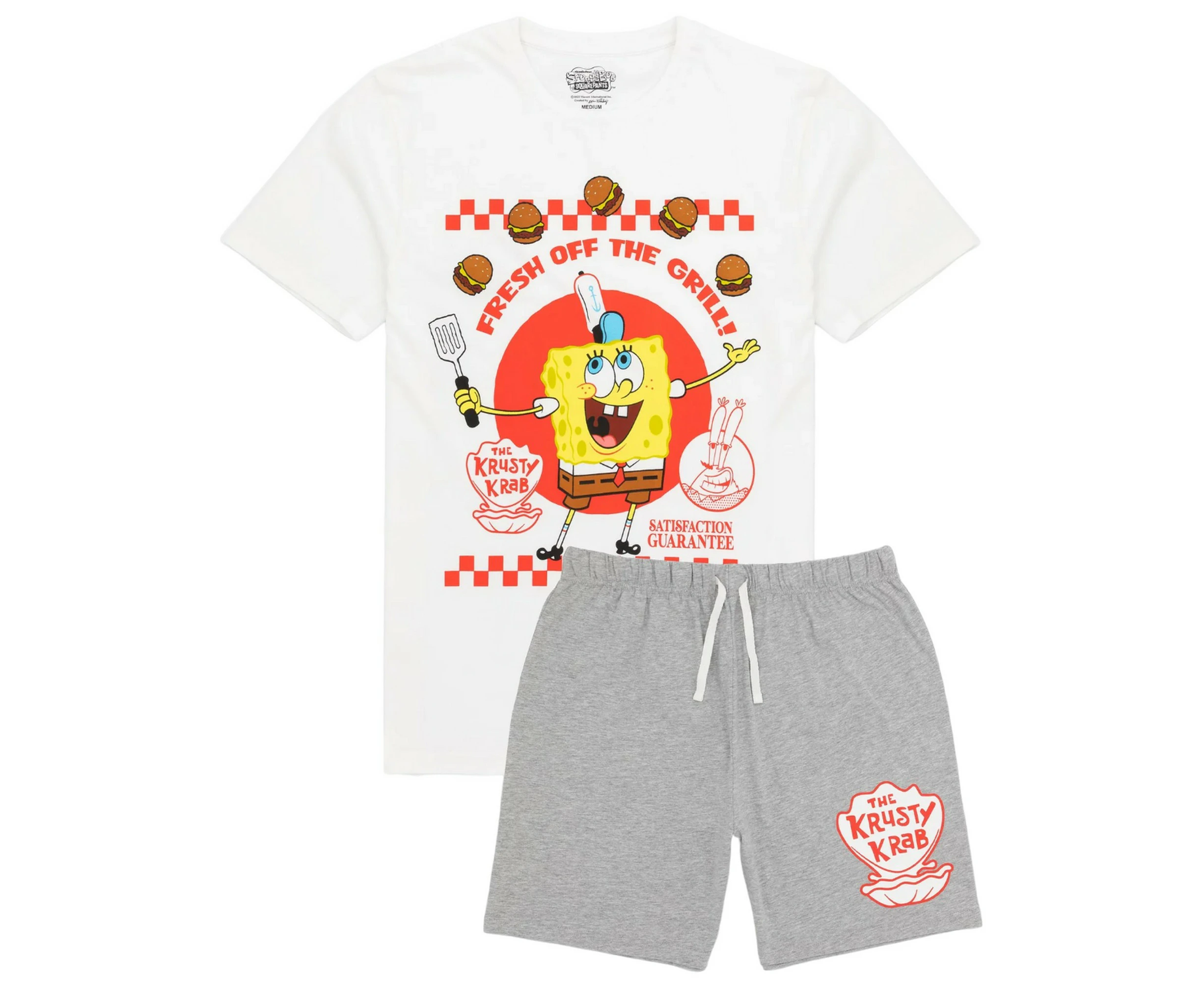 SpongeBob SquarePants Mens Short Pyjama Set (White/Grey) - NS7533