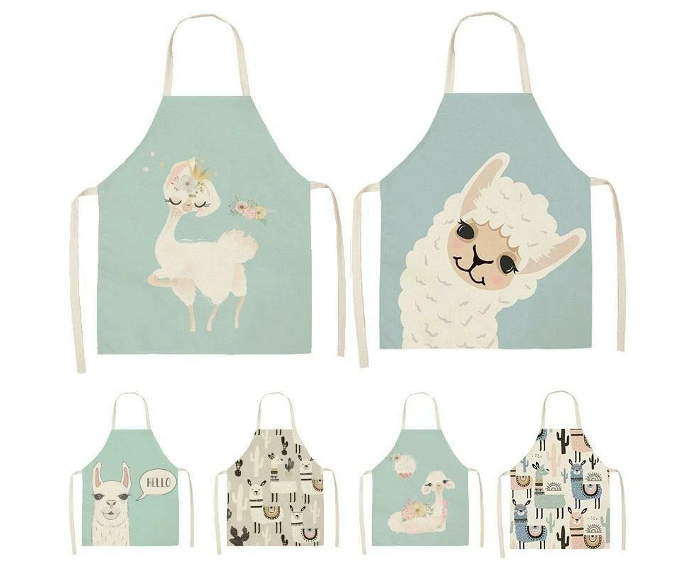 Adorable Alpaca Llama Cactus Printed Cotton Linen Sleeveless Kitchen Aprons