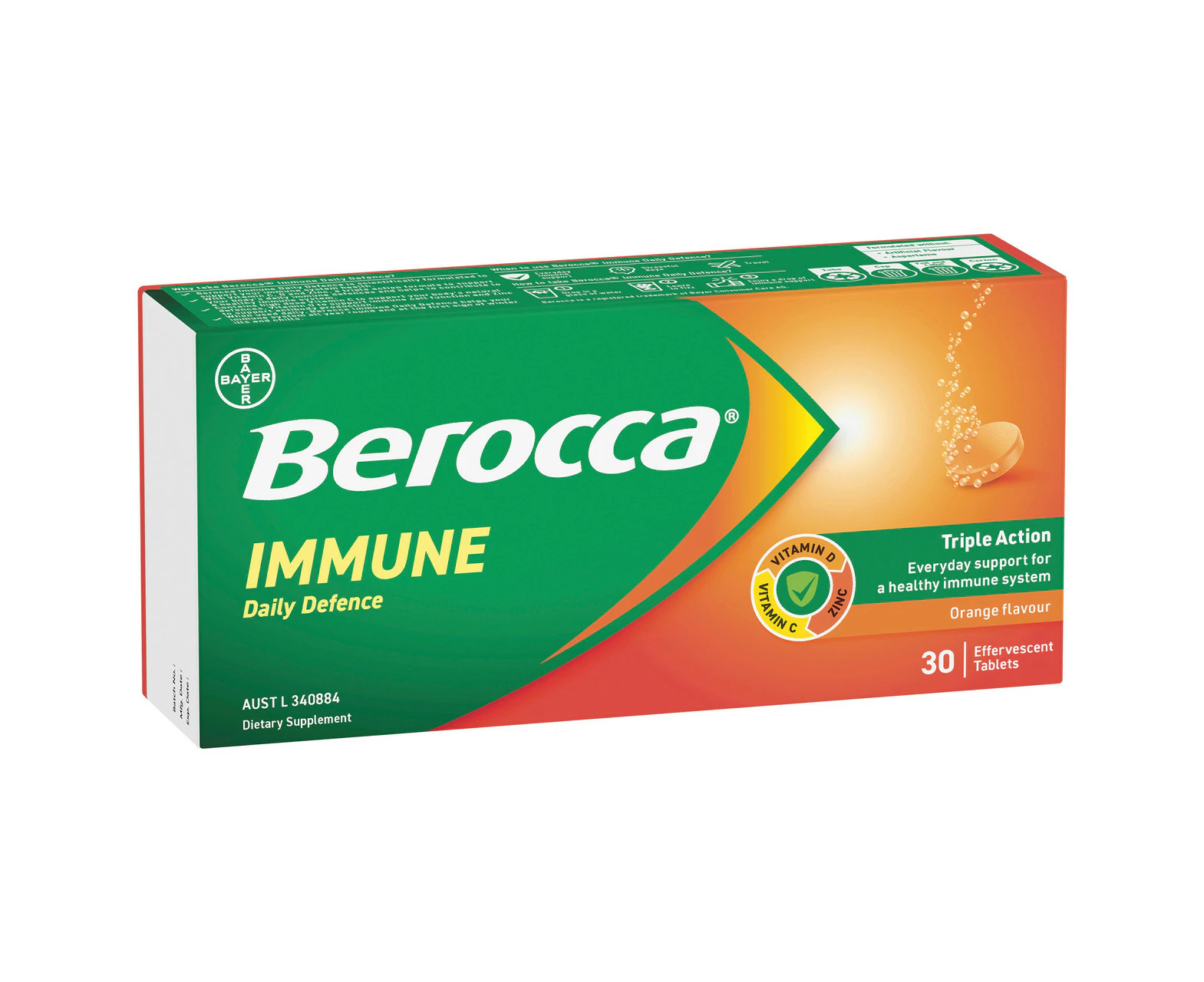 Berocca Immune Daily Defence Orange Flavoured Effervescent Tablets 30 Pack