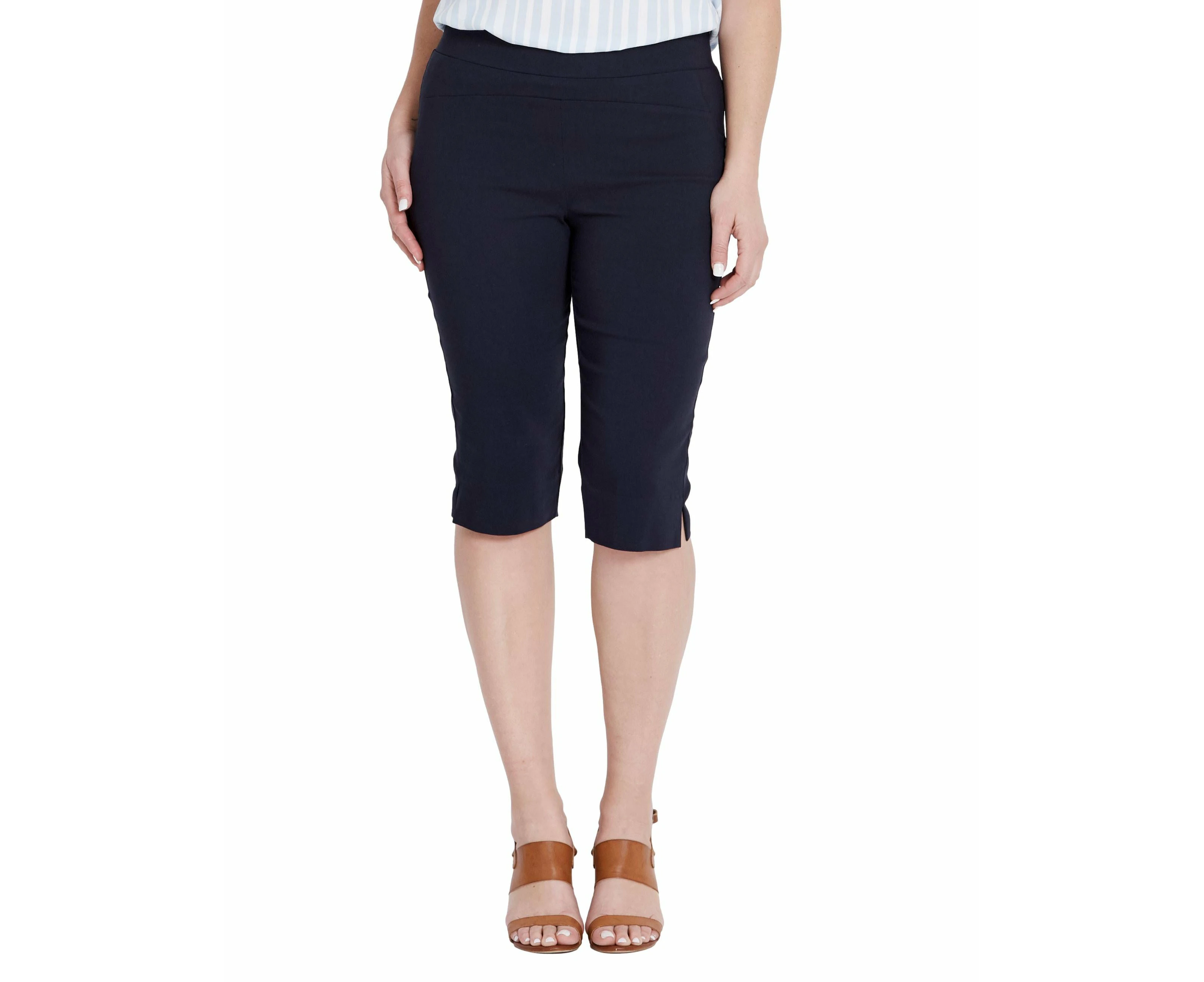 Katies - Womens - Pants / Trousers - Summer - Black Cotton - Capri - Navy - Skinny / Slim Leg - Mid Rise - Knee Length - Office Wear - Work Clothes