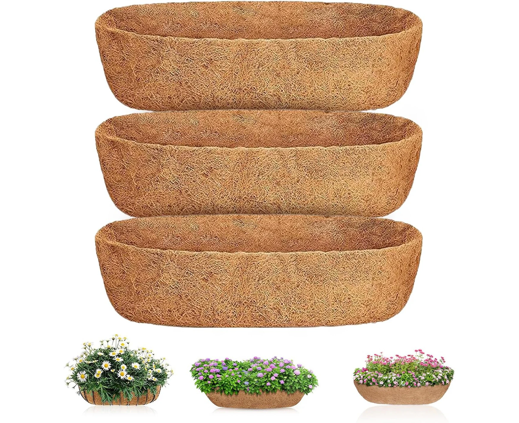 Proxima Direct 3 Pack 24 inch Coco Liners for Planters Natural Sturdy Hanging Basket Liners Perfect Replacement for The Old for Flowers Plants Vegetables