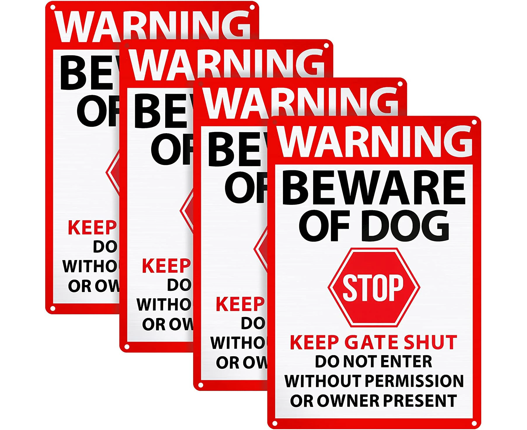 Blulu 4 Pcs Warning Beware of Dog Sign 10 x 7 Inch Do Not Enter Metal Signs No Trespassing Dog Sign Stop Keep Gate Closed Sign for Fence Door Gate Outdoor