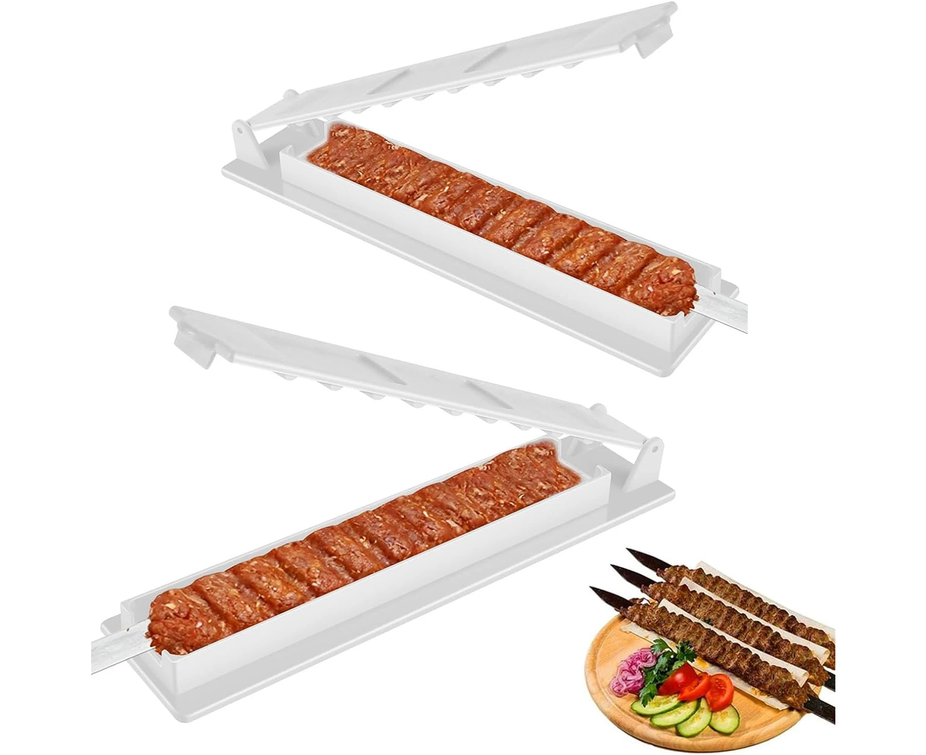 2 Pcs Kebab Maker Food Grade Plastic Kebab Press Manual Kebab Mould Reusable Barbecue Skewers Kebab Maker Portable Handmade Kebab Maker for Meat Vegetable