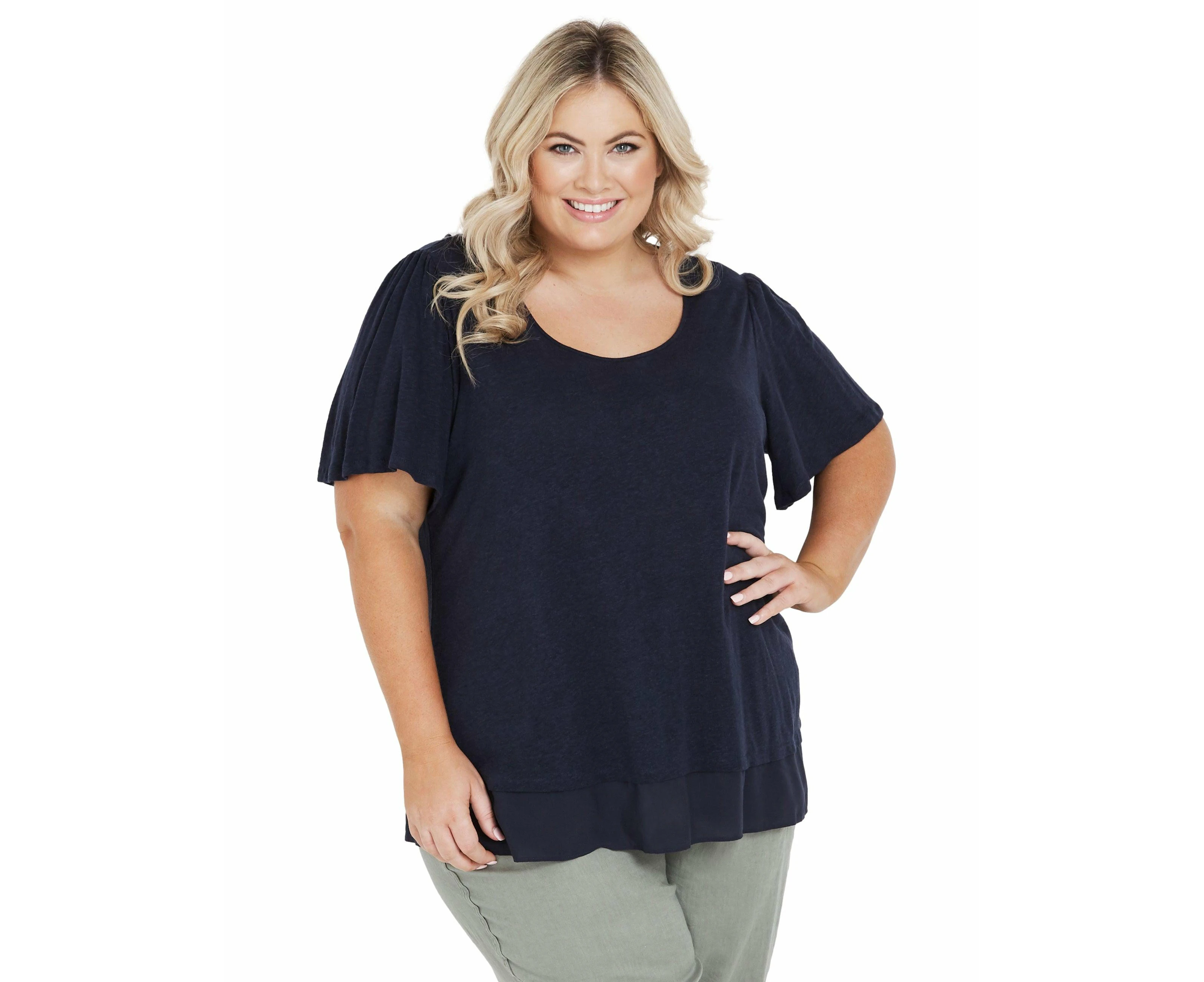 Autograph Womens Tops - Plus Size Blue Basic - Summer - Relaxed Fit - Solid - Straight Sleeve