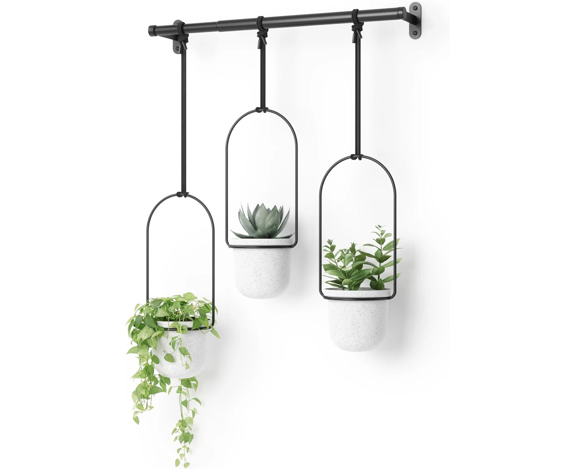 Umbra Triflora Hanging Planters for Window, Indoor Herb Garden, White/Black Decor, Triple