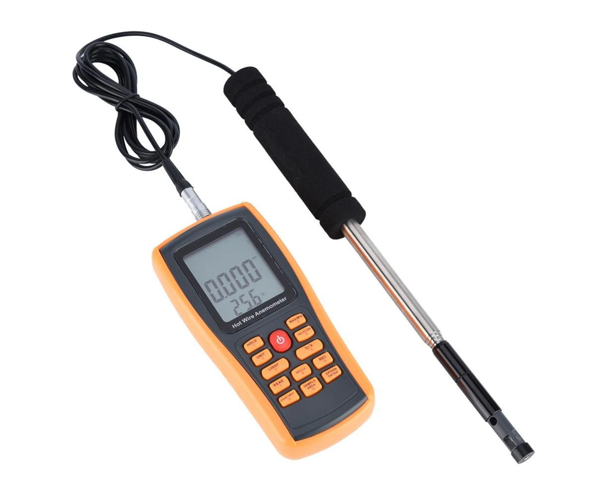 Hot Wire Anemometer Handheld Air Flow Velocity Meter Wind Speed Gauges with Backlight LCD Display for in-Duct Airflow Air Velocity Temperature (Thermal Ane