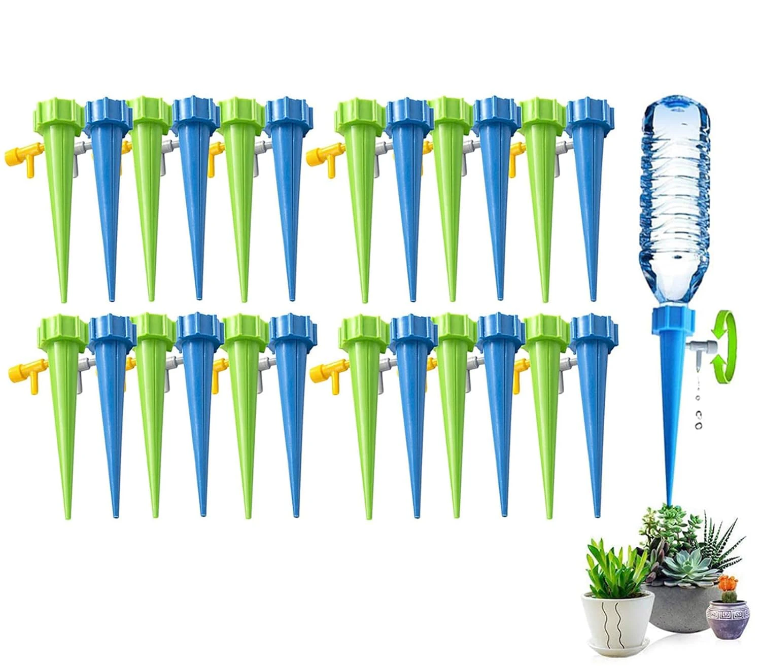 Self Plant Watering Spikes 24 Pack Auto Drippers Irrigation Devices Vacation Automatic Plants Water System with Adjustable Control Valve Switch Design for