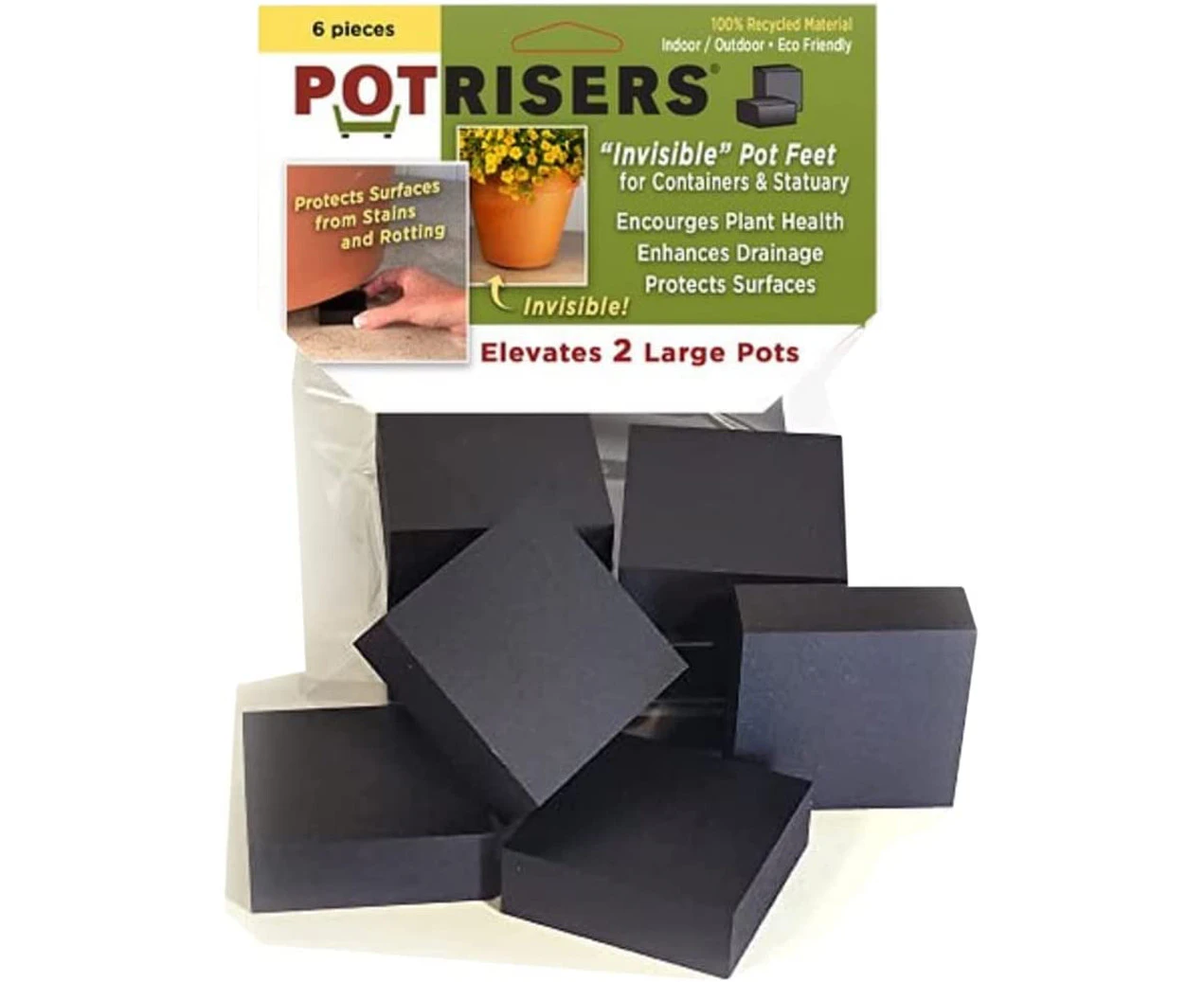 Potrisers (6 Pack – Large Size) - Invisible Pot Feet Elevate up to 2 Flower Plant Planters or Statuary | Indoor of Outdoor Use. Perfect for Patios, Decks,