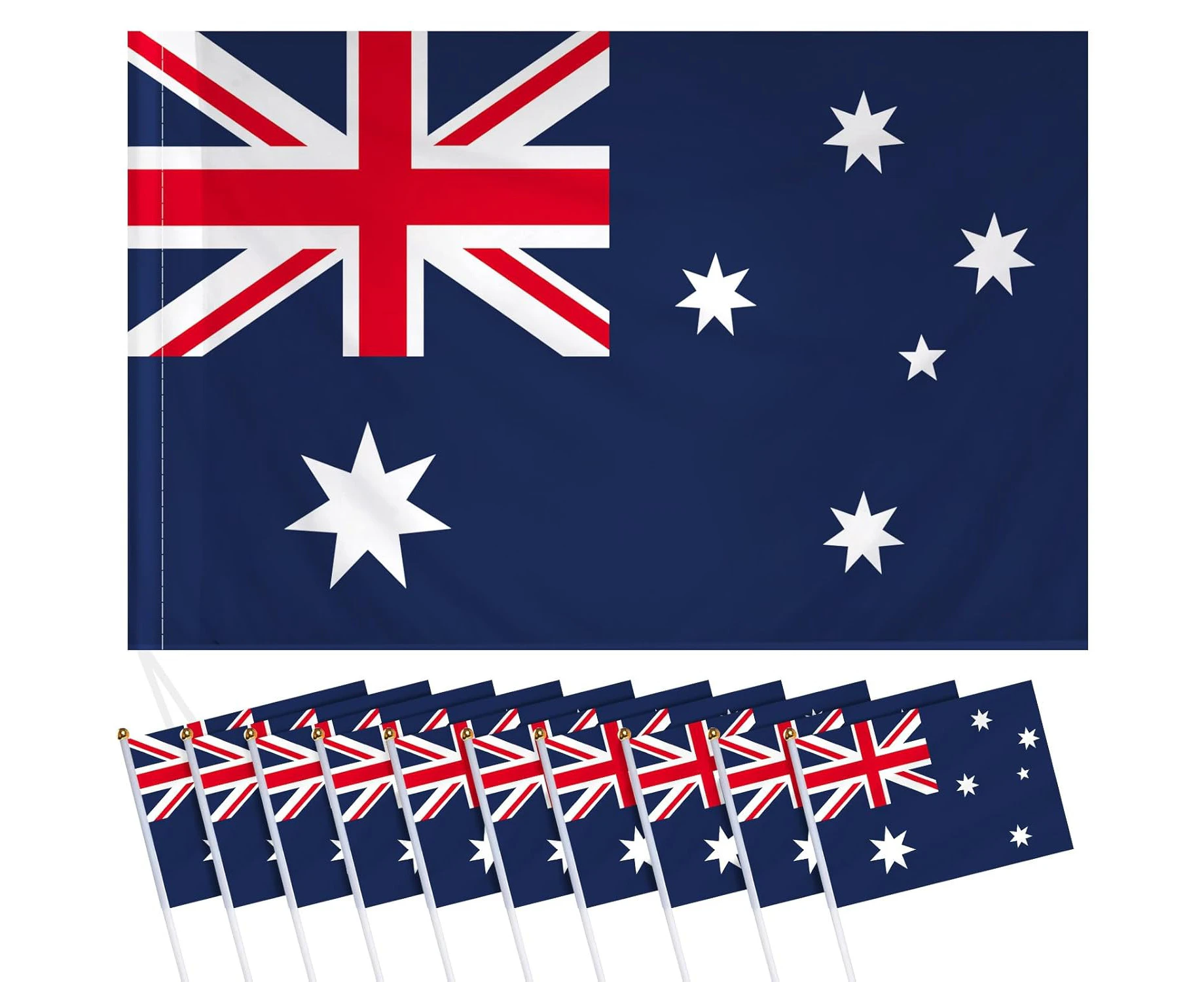 Bigqin Australian Flags Set 1PC Large Aussie Flag 90x145cm and 10PCS Mini Handheld Australian National Flag 14x21cm, Polyester Flags for Parades Party Deco