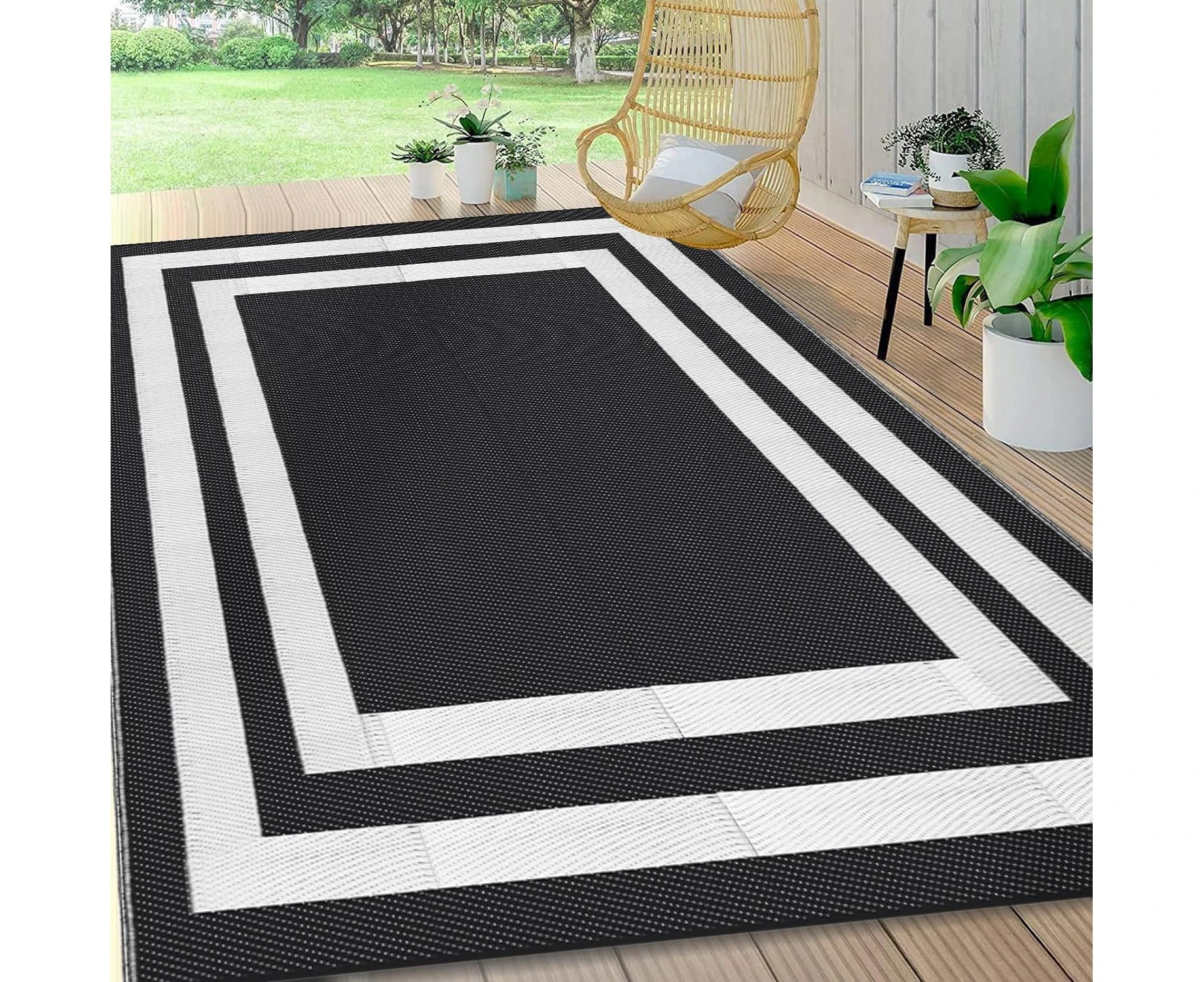 Jabykare Extra Large Outdoor Rug(150x245cm) - Camping Rug, Porch Rug, Reversible Portable Outdoor Plastic Straw Rug, Waterproof Mat for Rv, Deck, Camper, B