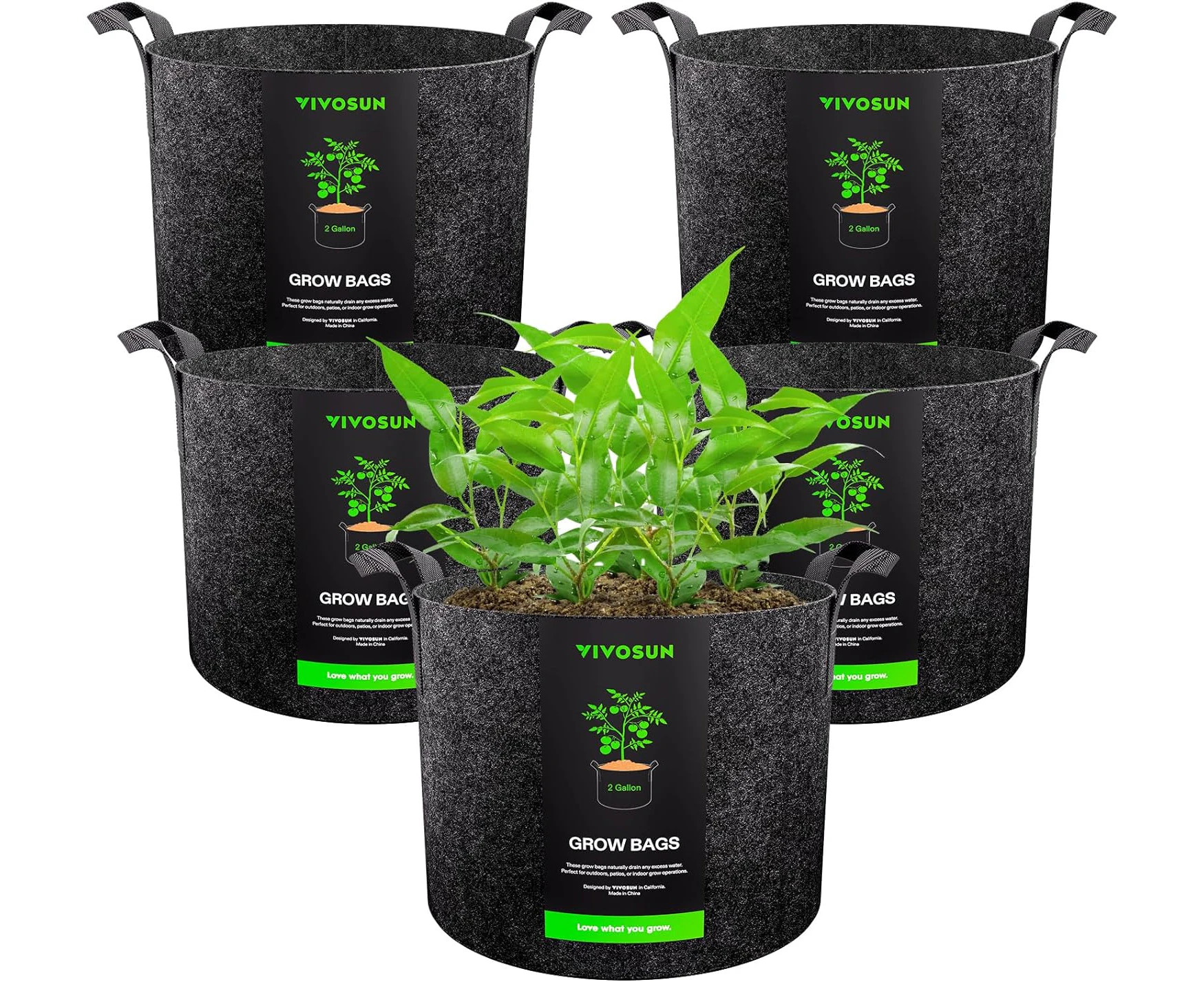 VIVOSUN 5-Pack 2 Gallon Grow Bags Heavy Duty Thickened Nonwoven Fabric Pots with Handles