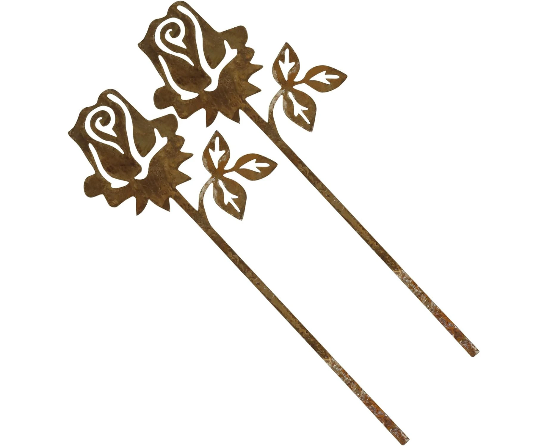 OTOTEC 4 Pcs Rose Garden Stake 20cm x 7cm Outdoor Rustic Rusty Metal Spike Rust Stake Weatherproof Rust-Proof for Garden Decoration Silhouette Ornament