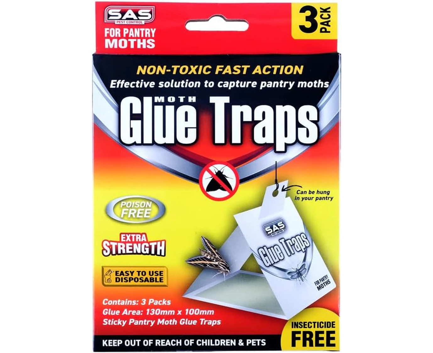 SAS Pest Control Moth Glue Trap, White/Clear, 13 x 10 cm (Pack of 3)