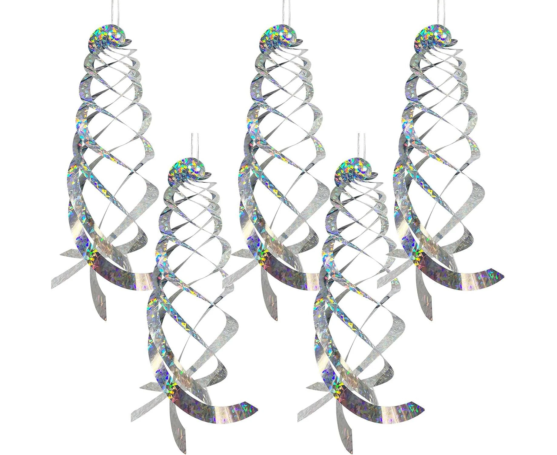 5 PCS Bird Spiral Hanging Reflectors, 15.8 Inch Hanging Reflective Bird Deterrent Device, Garden Decoration for Drive Birds Woodpeckers Pigeons Geese Away