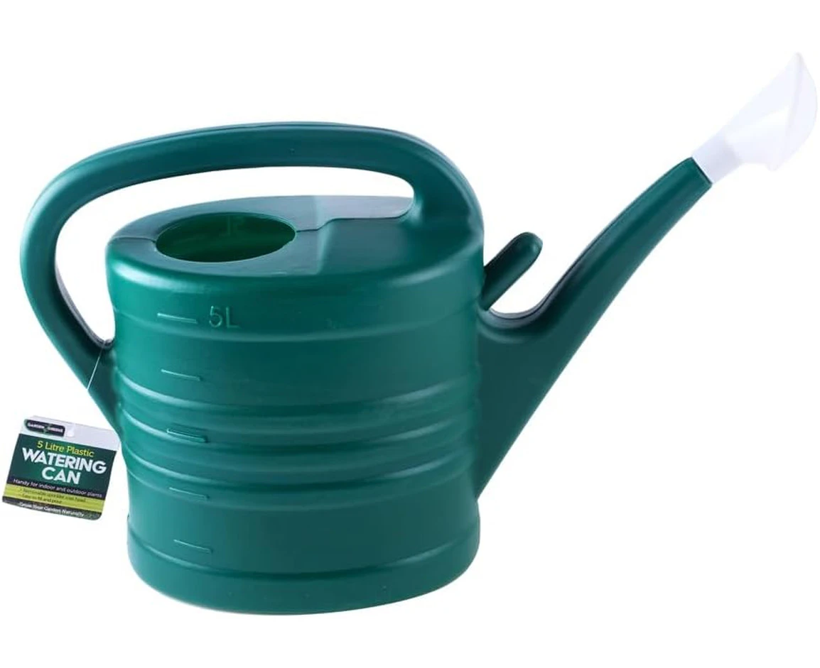 Garden Greens Wide Watering Can with Handle, Green/White, 5 Litre Capacity