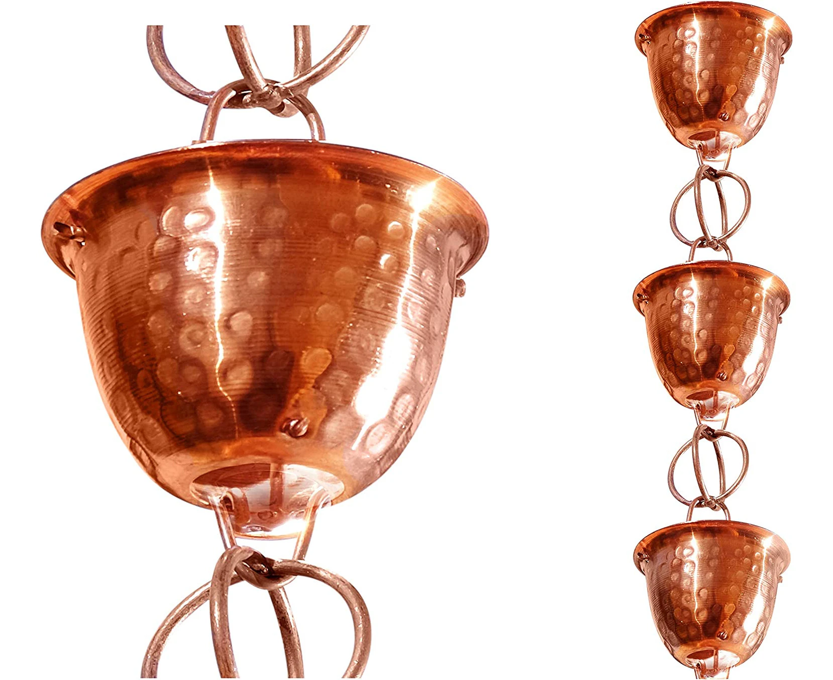 Monarch Rain Chains 26058 Hammered Cup, 3 Ft Rain Chain Extension, Copper