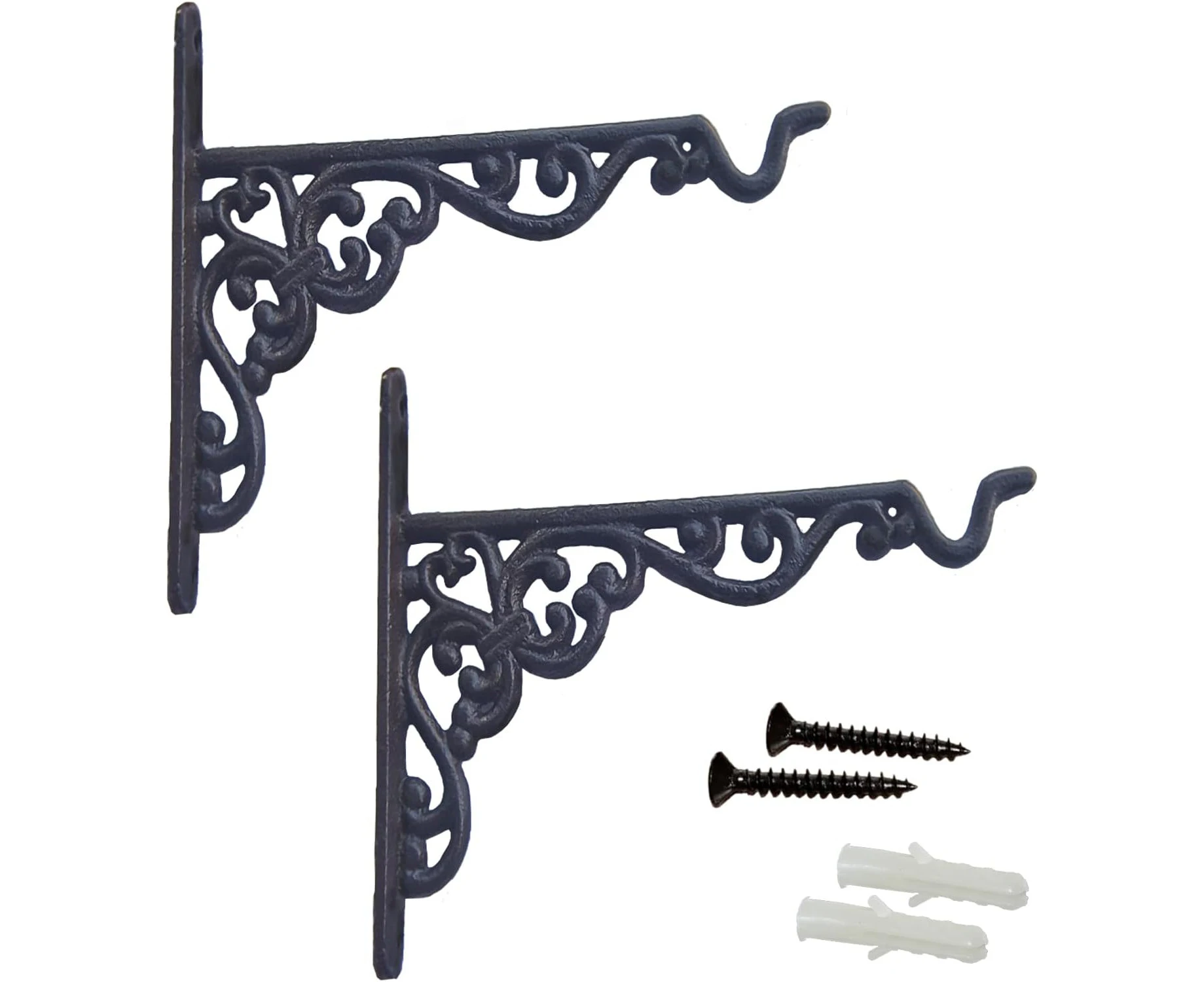 YMAISS 2 Packs Cast Iron Plant Hangers Outdoor Hooks,Hanging Plant Bracket Heavy Duty,Garden Planter Hooks Decorations Wall Mount for Flower Basket,Lantern