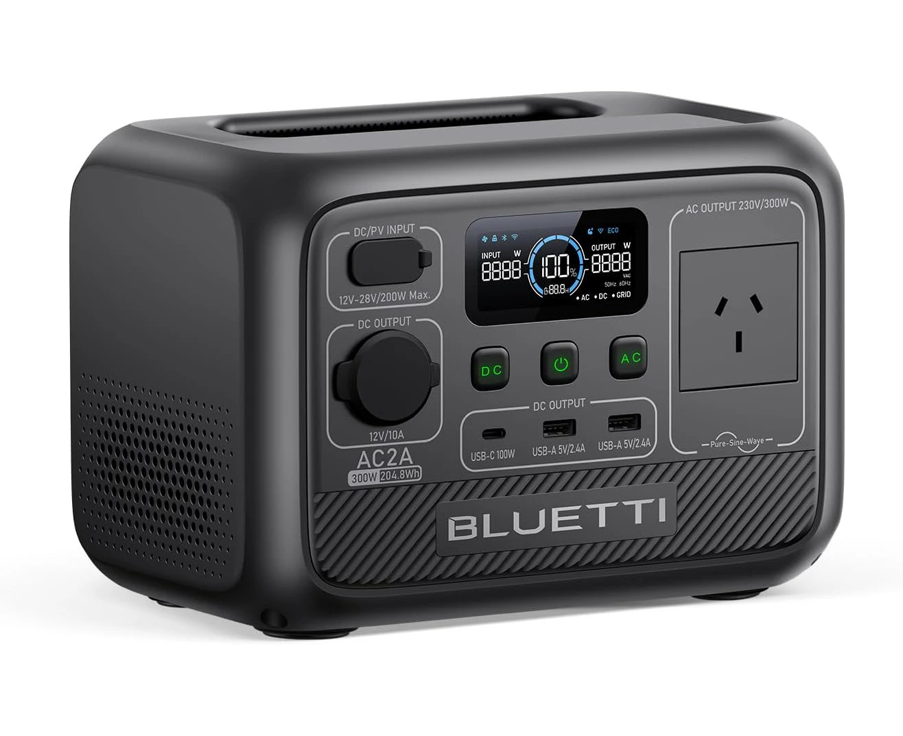 BLUETTI Portable Power Station AC2A, 204Wh LiFePO4 Battery Backup w/ 1 300W (600W Power Lifting) AC Outlets, Recharge from 0-80% in 40 Min., Solar Generato