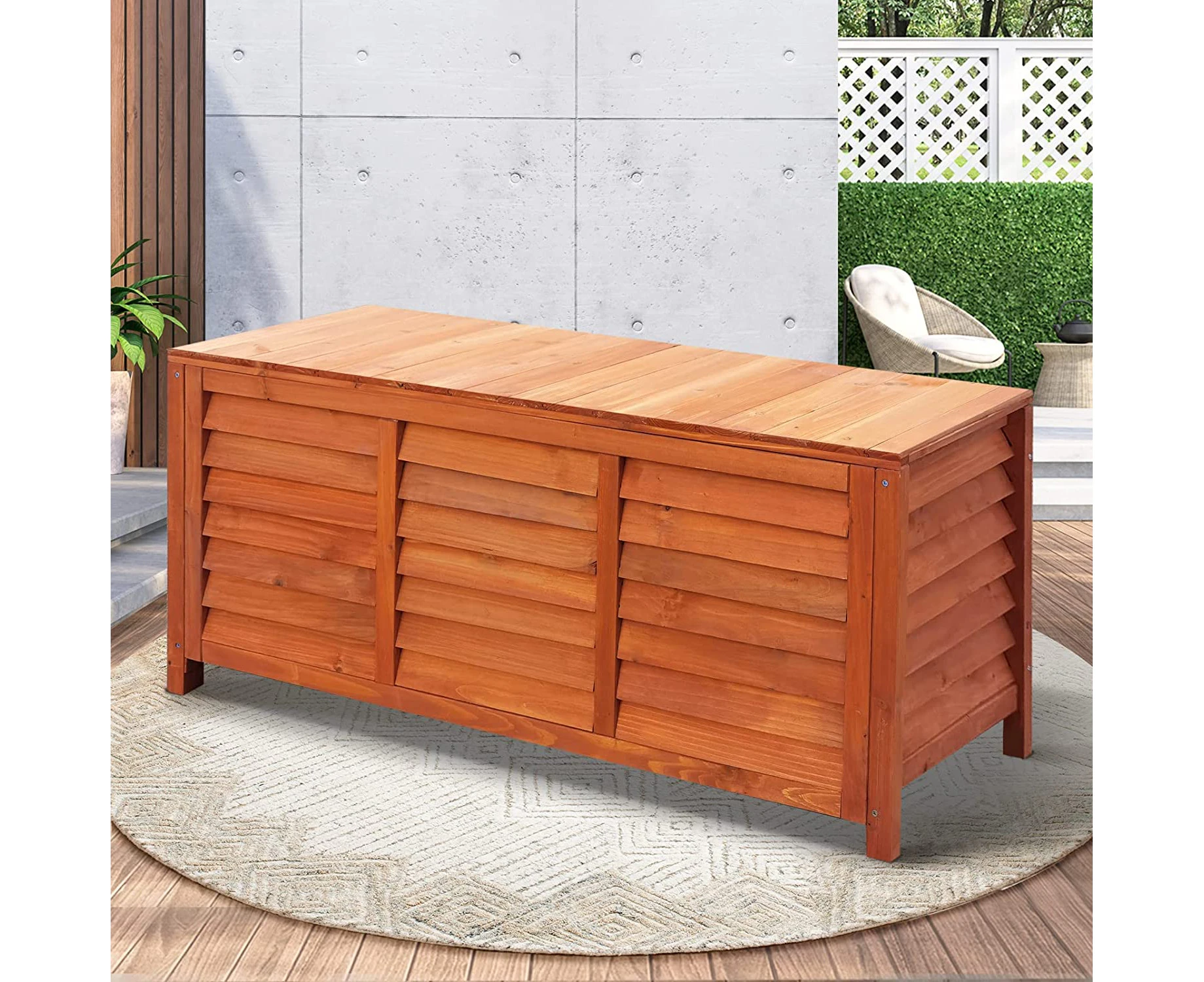 LI LIVSIP Fir Wood Storage Deck Box Bench, Large Outdoorr Storage Box Container Bench Cabinet for Cushion Pillow Toys Garden Tools