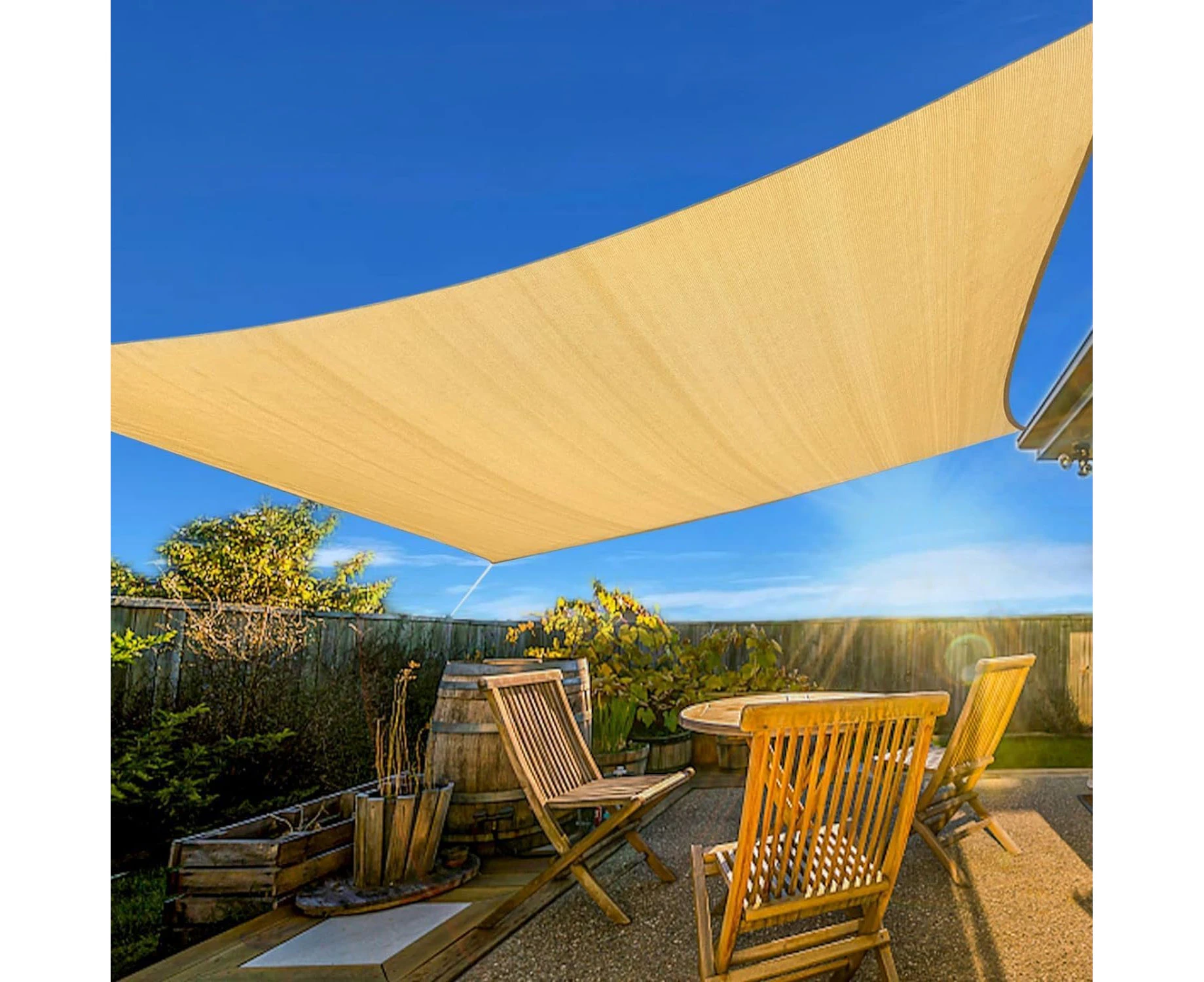 Sand Curved Sun Shade Sail Canopy - 5M x 3M, Breathable Outdoor Canopy with 95% UV Block for Patio, Garden, and Backyard