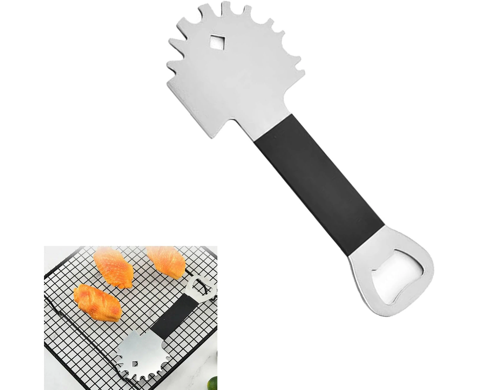 Roczential BBQ Grill Grate Scraper, Bristle-Free Metal Grill & Griddle Scraper, Built in Bottle Opener, Portable Wide Grill Scrubber Fits Grill, Griddle, S