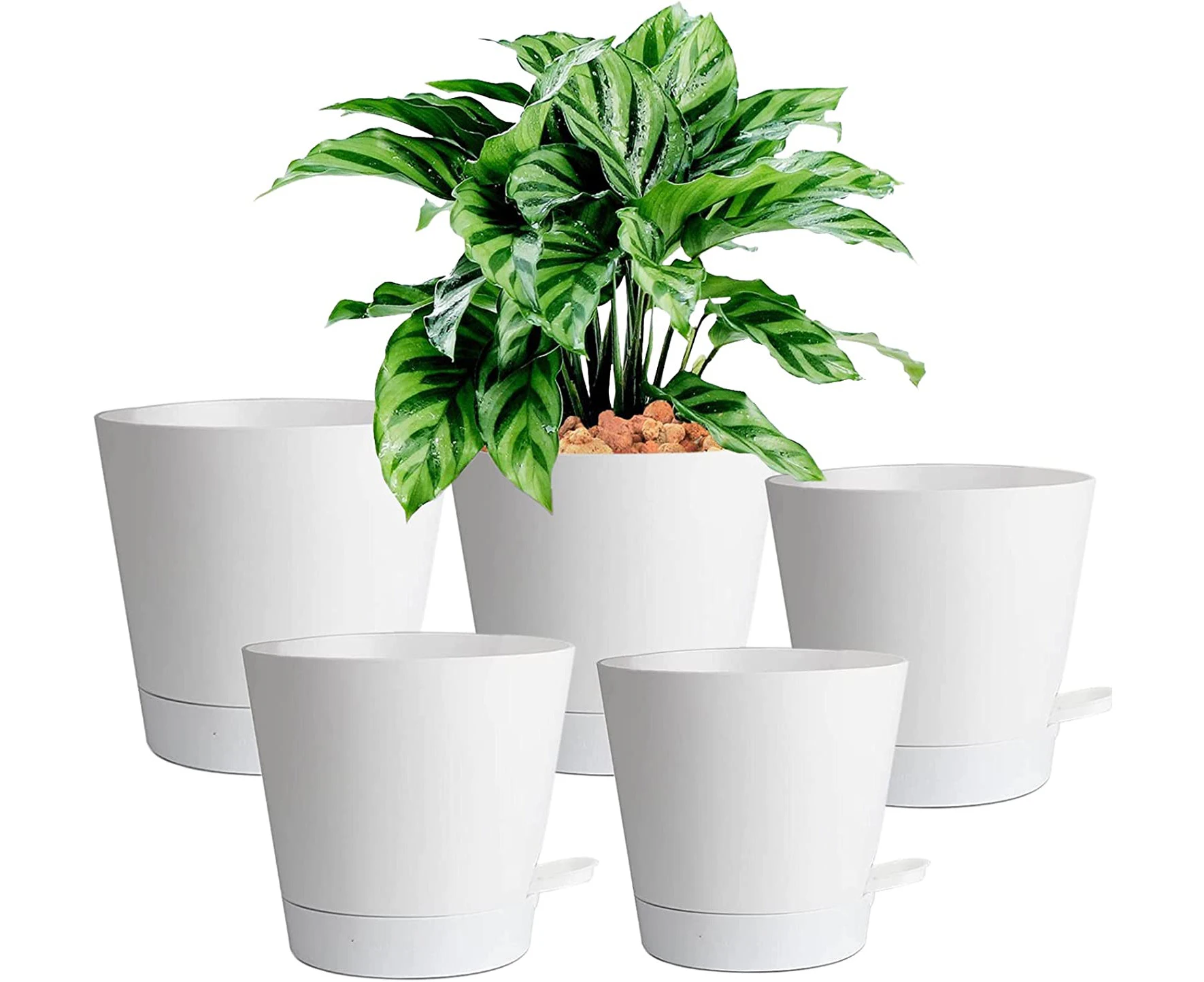 5PCS Self Watering Planters, Plant Pots with High Drainage Holes and Reservoir for Indoor Outdoor WindowSill Flowers and Plants (White)