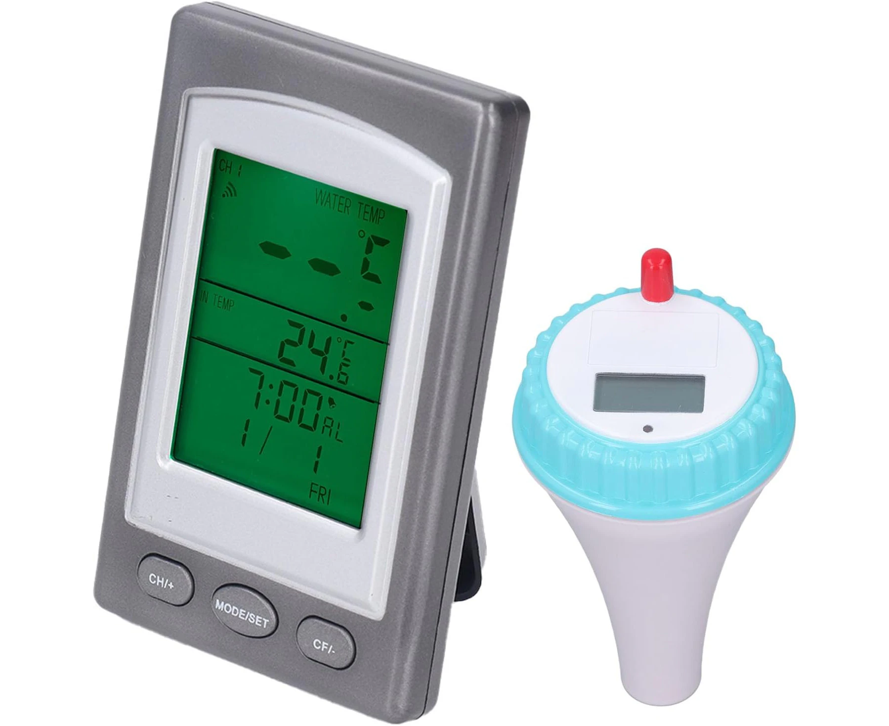 Digital Pool Thermometer with Wireless Remote, Durable ABS, High Accuracy Temperature Sensor, Easy to Read LCD Display, for Bath Water Spas Hot Tubs