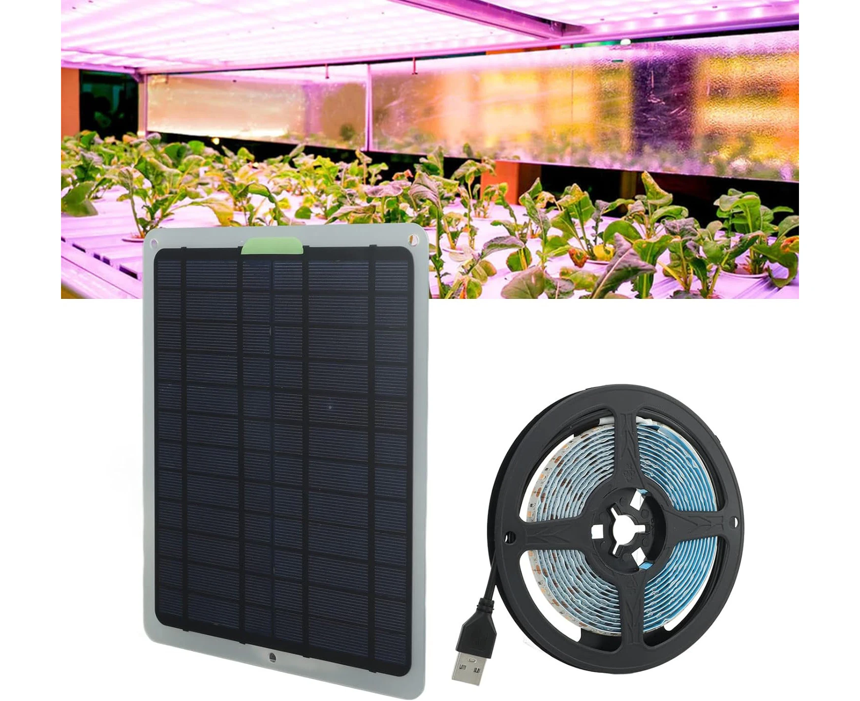 Solar Plant Grow Light Strips, 20W 5V Waterproof Solar Powered Grow Light Full Spectrum Growing Lamp for Indoor Plants, LED Plant Grow Lights, Indoor Growi