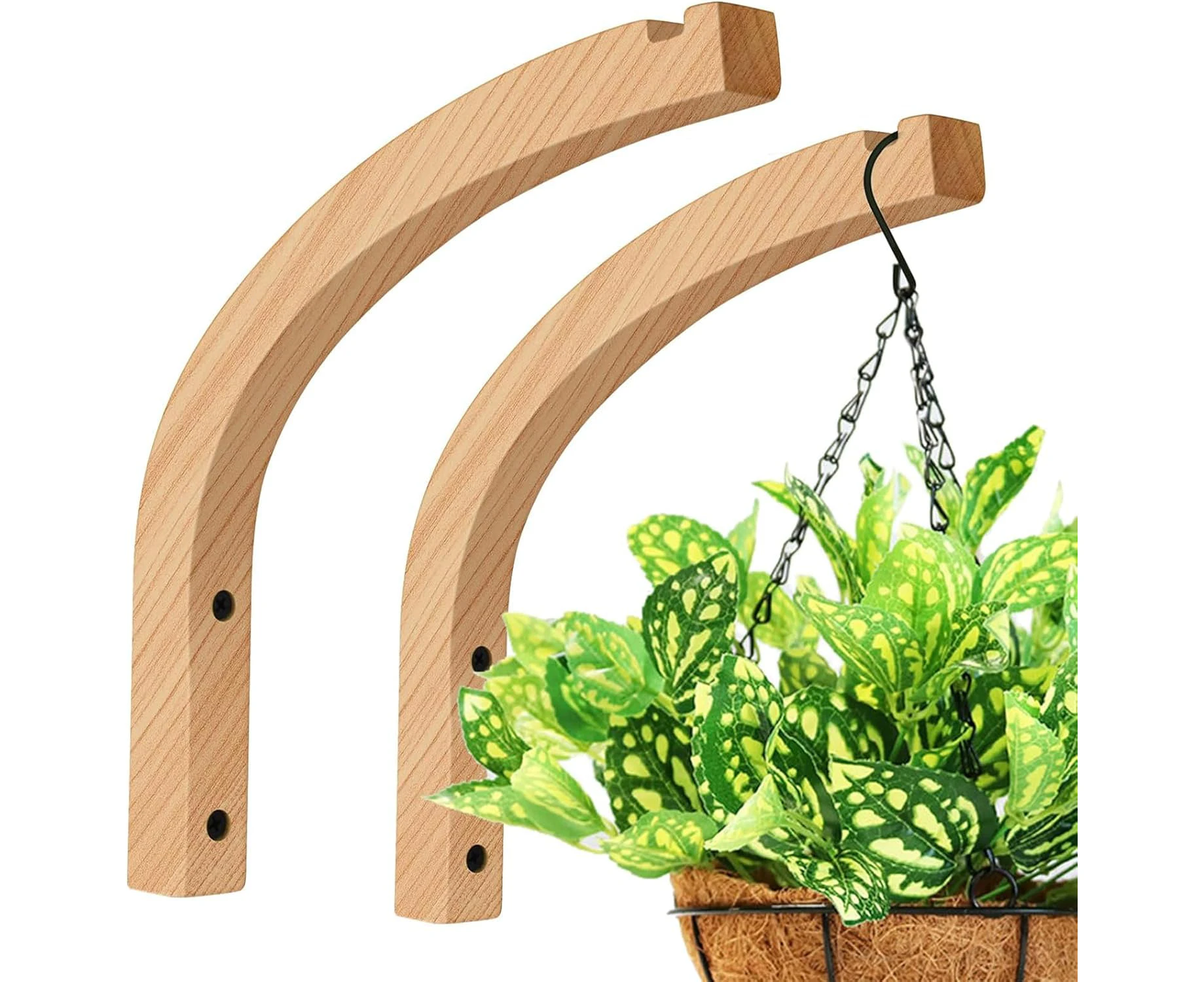 Cozioz Plant Hanger, Wooden Wall Mounted Hanging Plant Hooks for Indoor Plants, Lanterns, Flower Baskets, Wind Chimes, Decor (2-Pack, 20cm)