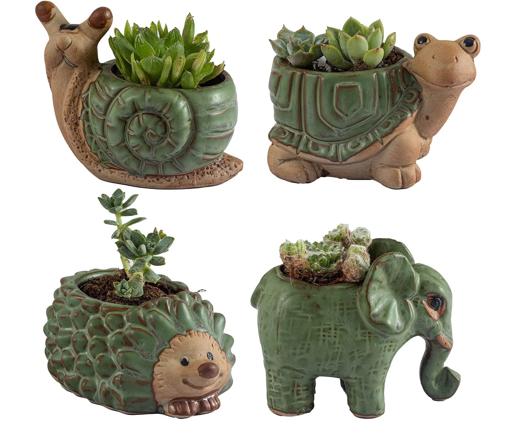 Small Succulent Pots with Drainage, Ceramic Animal Planter, Indoor Plant Pots, Cute Cactus/Bonsai Small Flower Pots for Home Decor and Office Desk Decorati