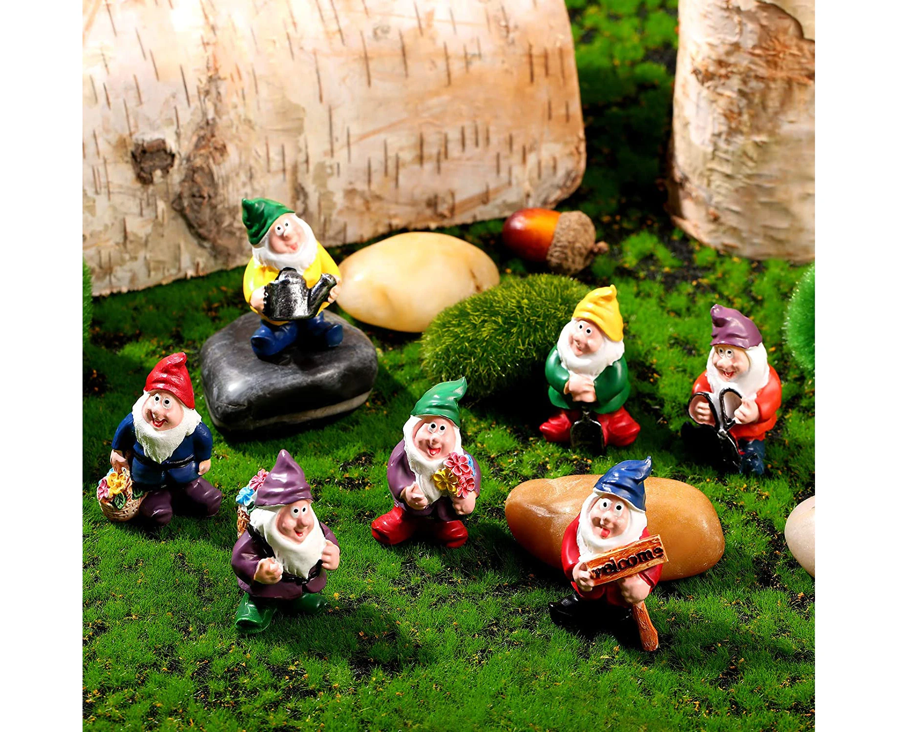 Jetec 7 Pieces Gnomes Fairy Resin Statues Miniature Garden Mini Gnome Statue for Table and Garden Decoration for Holiday Festival Garden Decoration, Relati