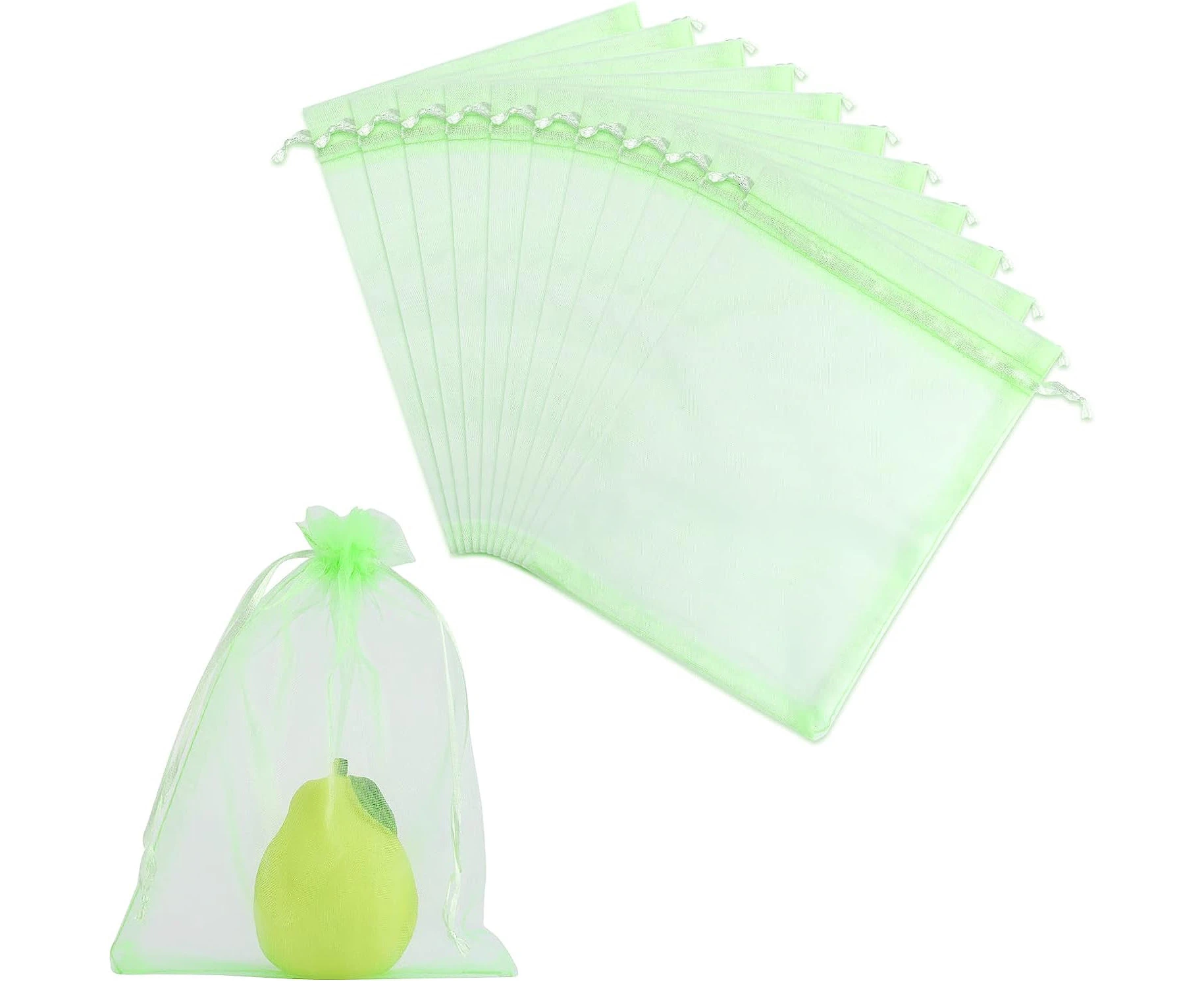 TOYMIS 50pcs Fruit Protection Bags, 6x8inch Drawstring Fruit Bags Breathable Fruit Mesh Bag for Protecting Fruit from Birds and Insects (Green)