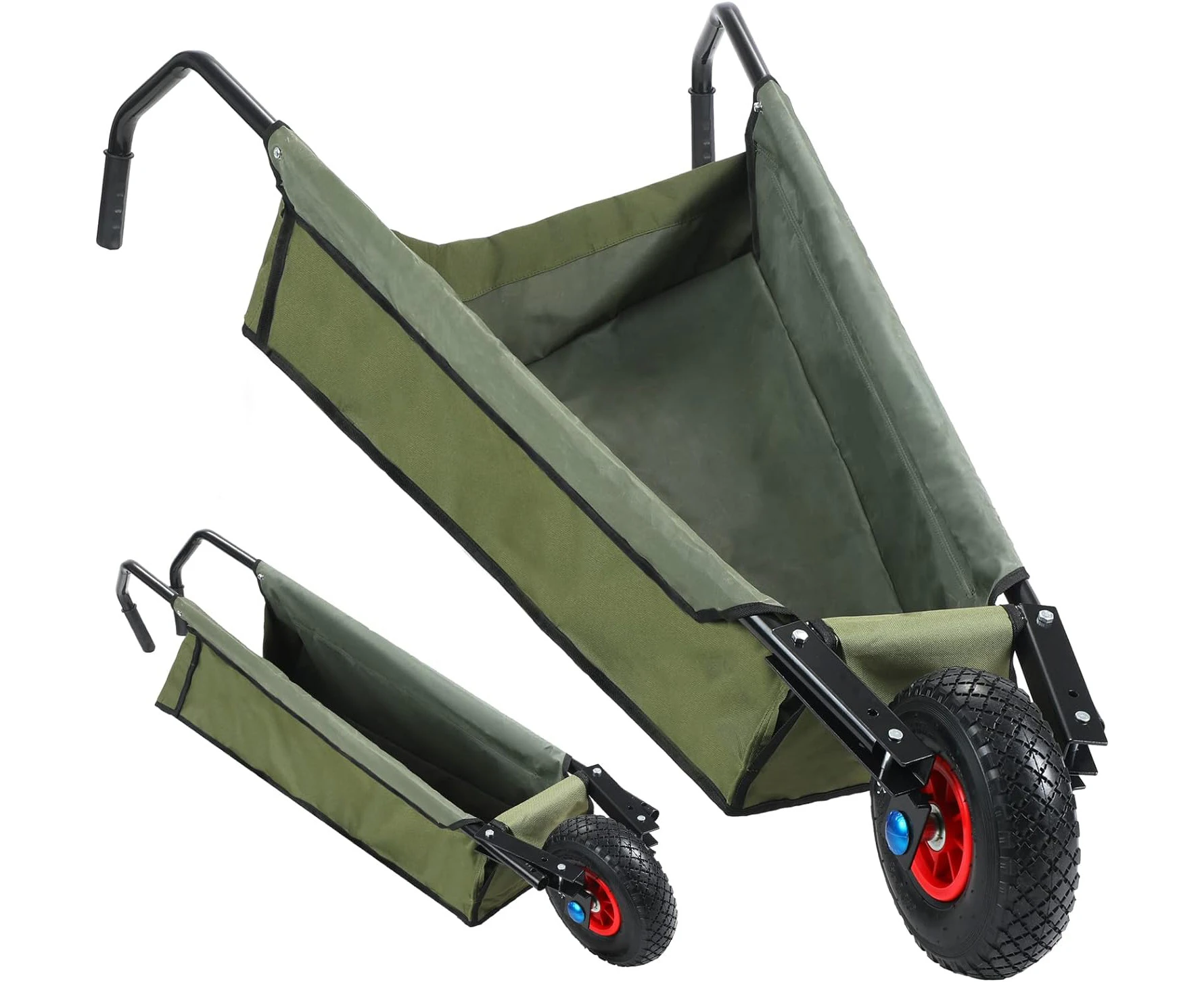 BBTO Folding Wheelbarrow Collapsible Foldable Yard Cart 88lbs Lightweight Gardening Cart Heavy Duty Oxford Cloth Lawn Cart for Adult, Grass, Soil, Brick, L