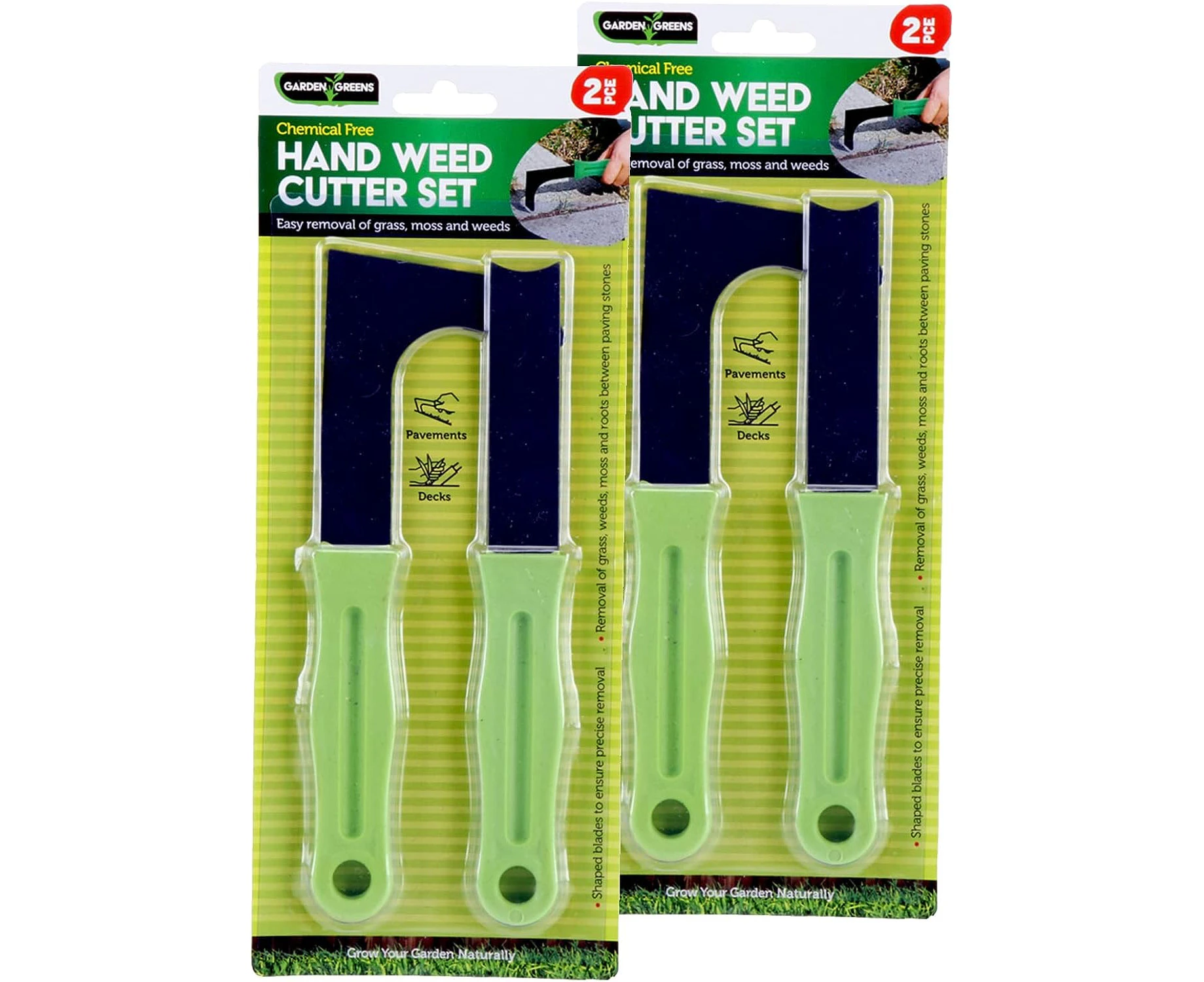 [2PK] Garden Greens Hand Weed Cutter Set, Comfort Grip Handle, 2 Shaped Blade to Ensure Precise Removal, Removal of Grass, Weeds, Moss and Roots Between Pa