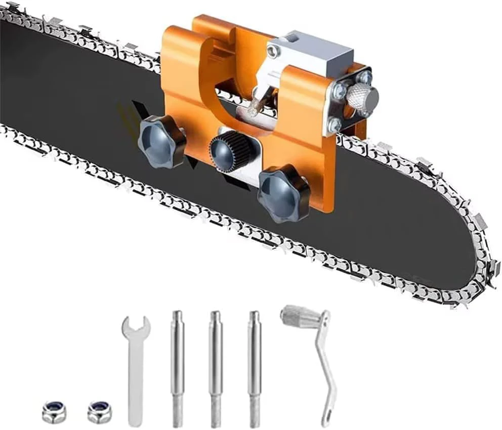 Chainsaw Sharpener Jig Kit, Portable Chainsaw Sharpening Tool with Burr Grinding Stone & Cleaning Brush, Manual Chain Saw Blade Sharpener Attachment for 12