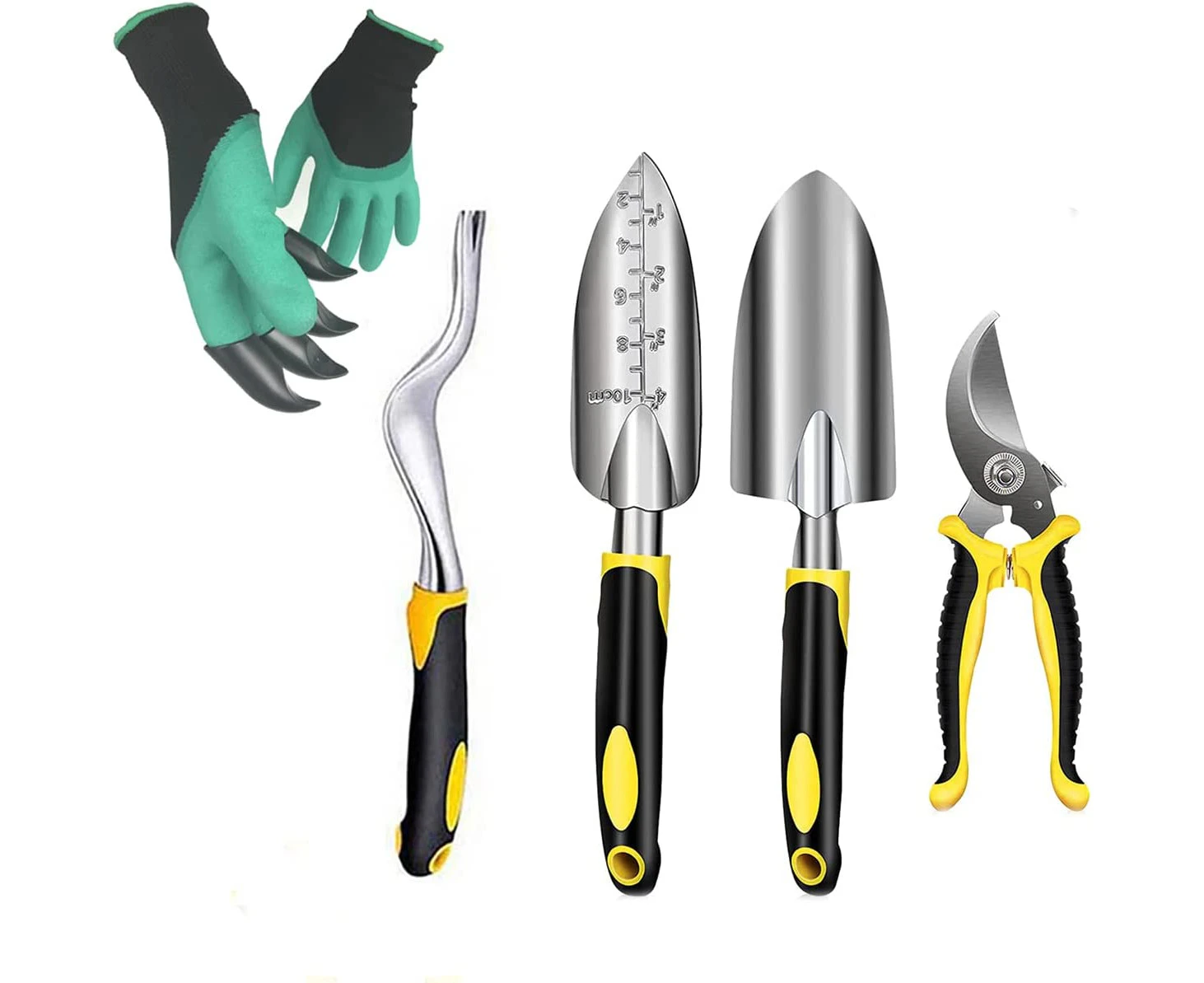 5PCS Garden Tool Set,Heavy Duty Gardening Kit includes Garden Pruning Shears,Wide Shovel,Transplanting Spade ，Gardening Gloves and Weeding Fork,Gardening G