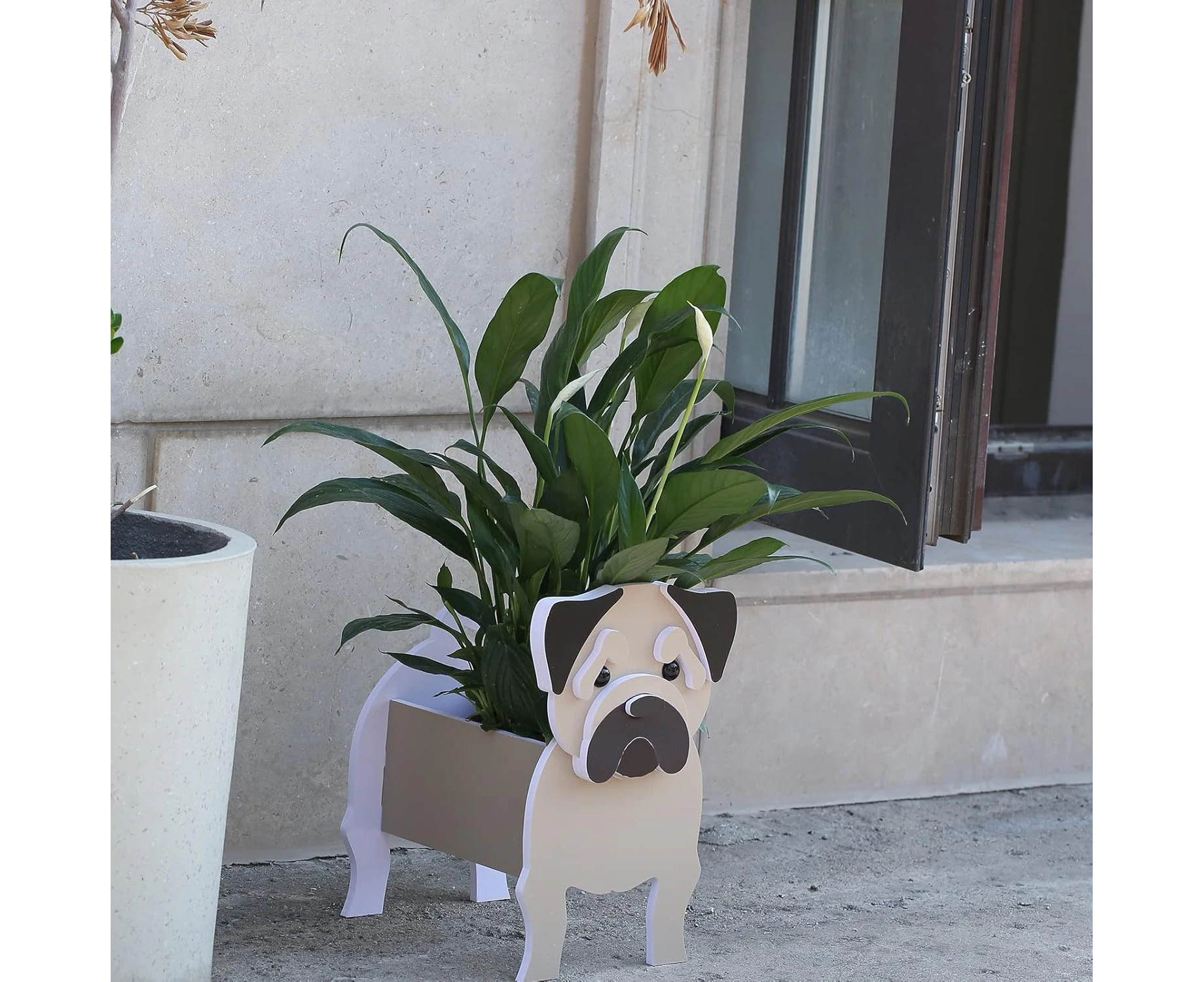 Gochoi Pug Gifts for Pug Lovers, Pug Dog Planter Plant Pot, Cute Animal Dog Flower Pots for Outdoor Garden Decoration, Pug Plant Container Holder Office Ho