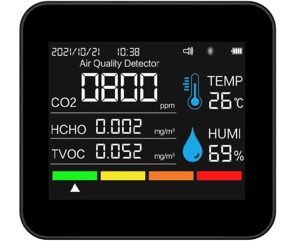 Eacam 9 in 1 BT Air Quality Monitor, CO2 Meter Carbon Dioxide Detector Time/Date CO2 TVOC HCHO PM2.5 PM1.0 PM10 Temperature Humidity Detection Support APP