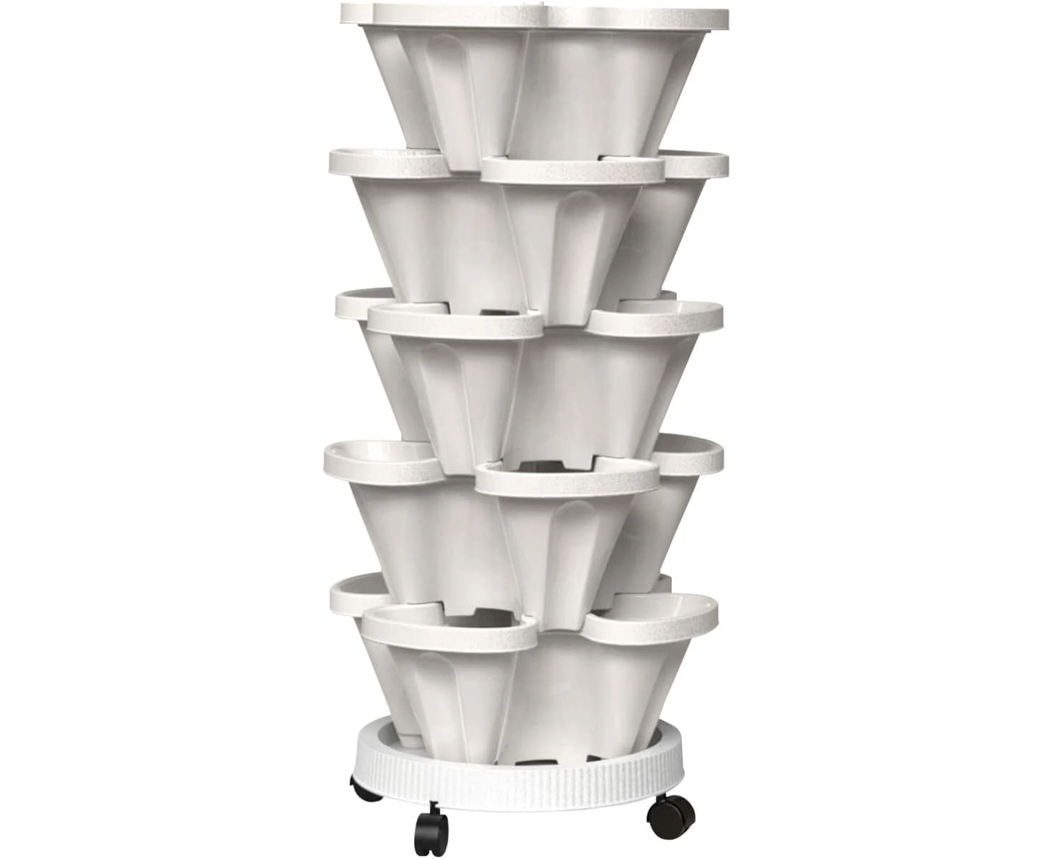 NOVEDEN 5 Tier Stacking Planter Vertical Garden with Heavy Duty Trolley Wheels - Easy to Assemble, Anti-tip Stability, Max 140kg Capacity, 45cm