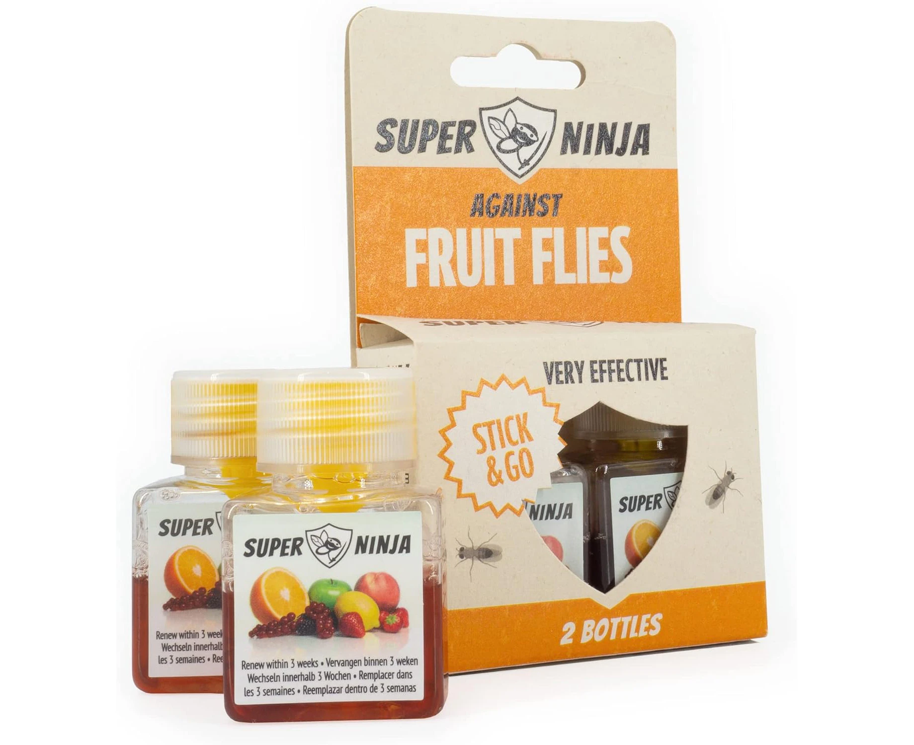 Super Ninja Fruit Fly Trap - 2 Pack - Highly Effective Ecological Fruit Fly Traps Indoor - Environmentally Responsible Fruit Fly Killer - User Friendly - U