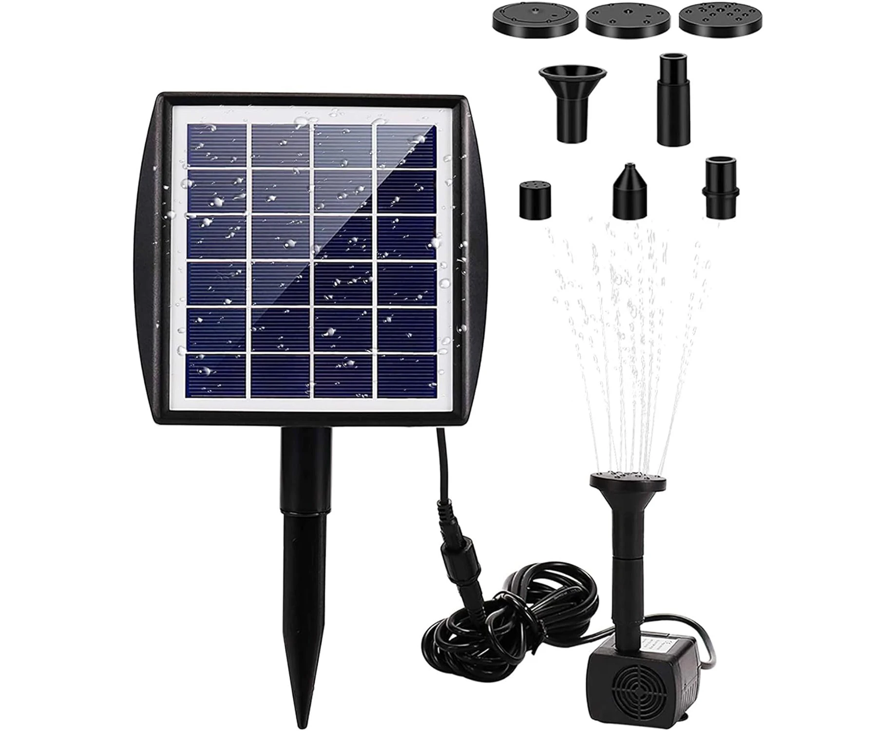 Meichoon Solar Fountain Pump Kit 2W Birdbath Fountain with Panel Pillar Nozzle for Birdbath Pond Garden Pool Fish Tank Aquarium MY10